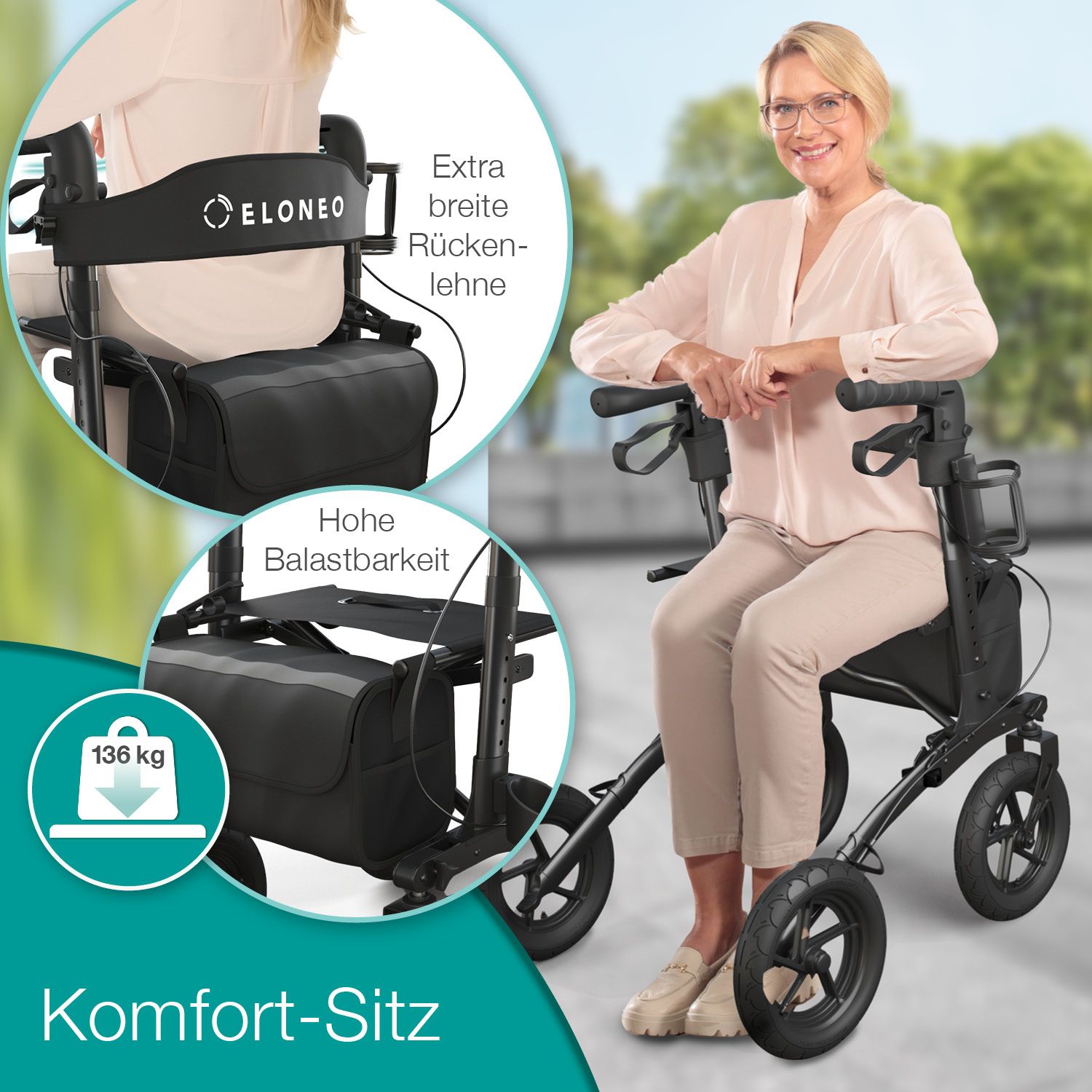 ELONEO Outdoor Rollator mit Luftbereifung