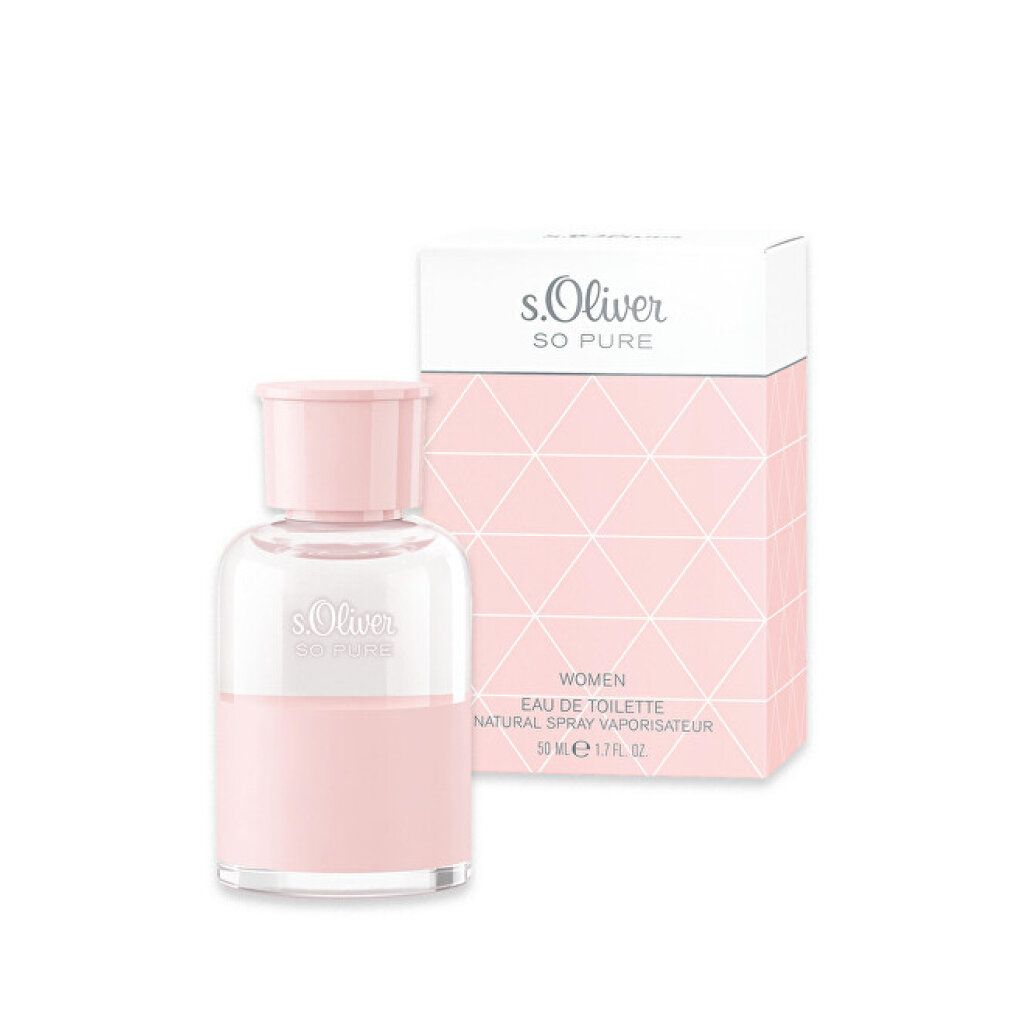 Rosa Flakon und Verpackung. Aufschrift "s.Oliver SO PURE WOMEN".