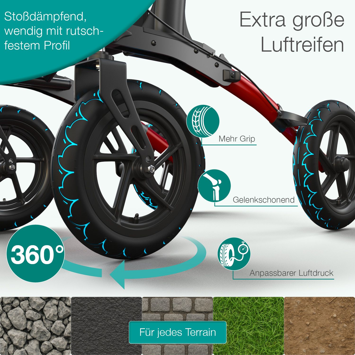 ELONEO Outdoor Rollator mit Luftbereifung