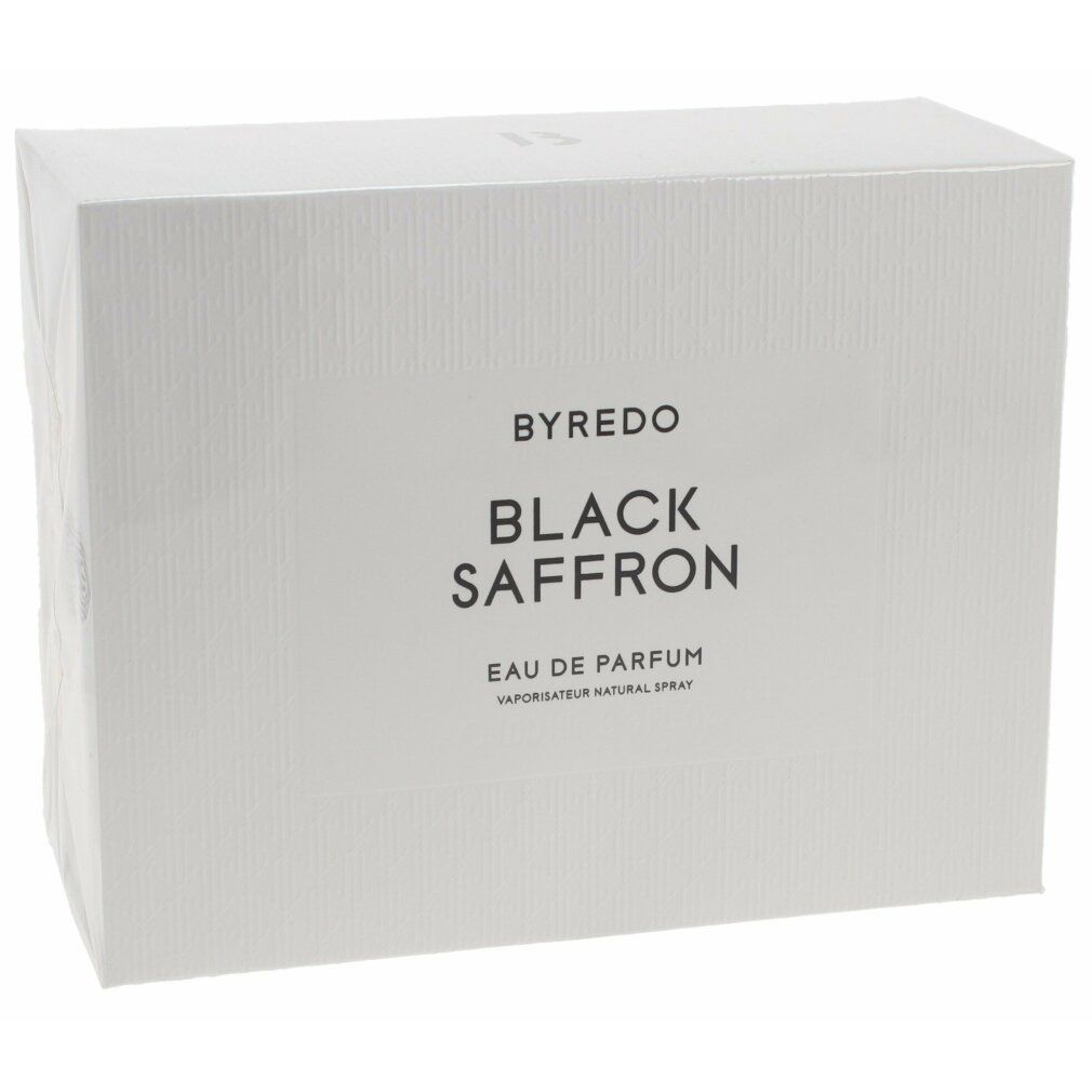Weiße Verpackung mit Aufschrift "BYREDO BLACK SAFFRON".