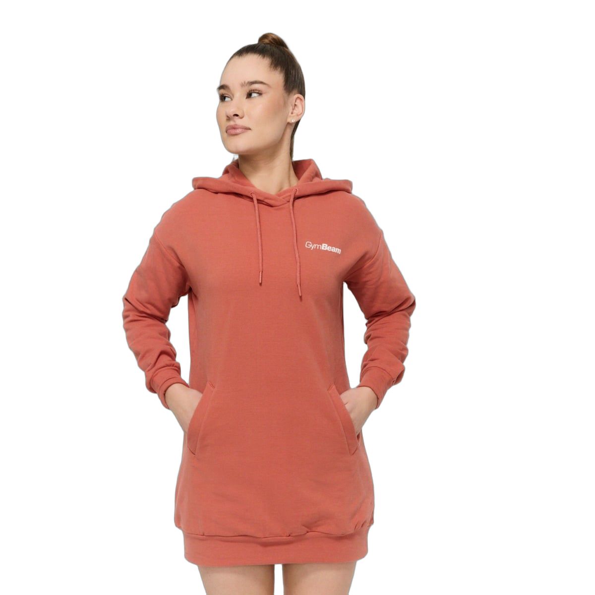 GymBeam Longline Hoodie Damen Regular mit Taschen Limitless Cinnamon
