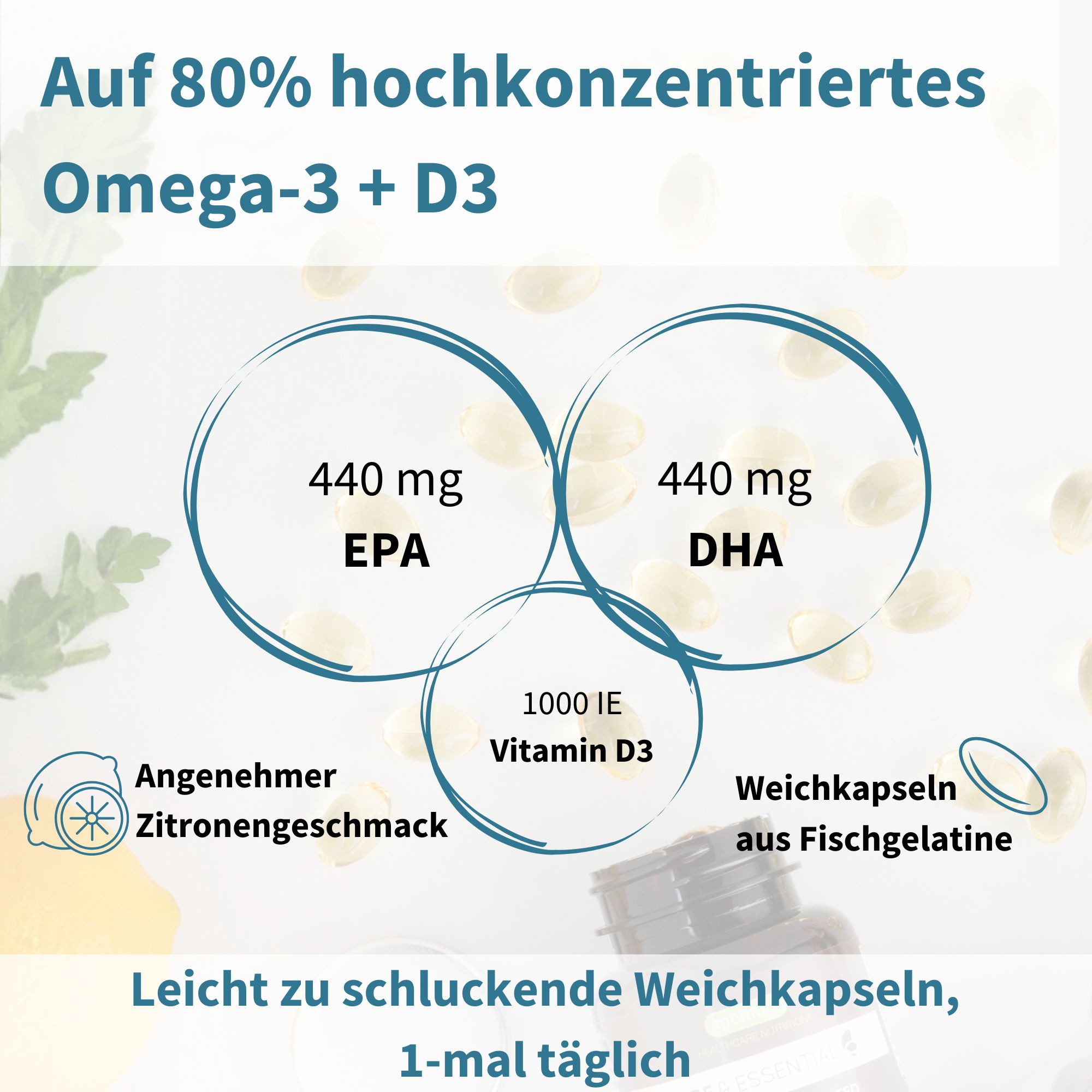 Igennus Omega-3 Fischöl mit D3 1000 IE, EPA DHA Fettsäuren, Triglyceridform rTG, Rein IFOS