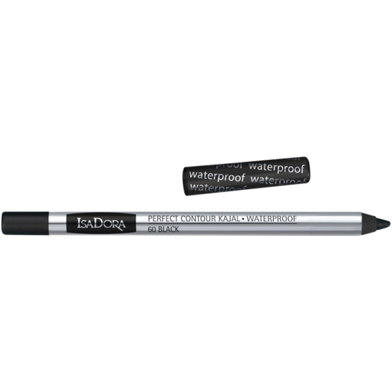 IsaDora Perfect Contour Kajal Waterproof, schwarzer Stift mit Kappe. Aufschrift: waterproof.