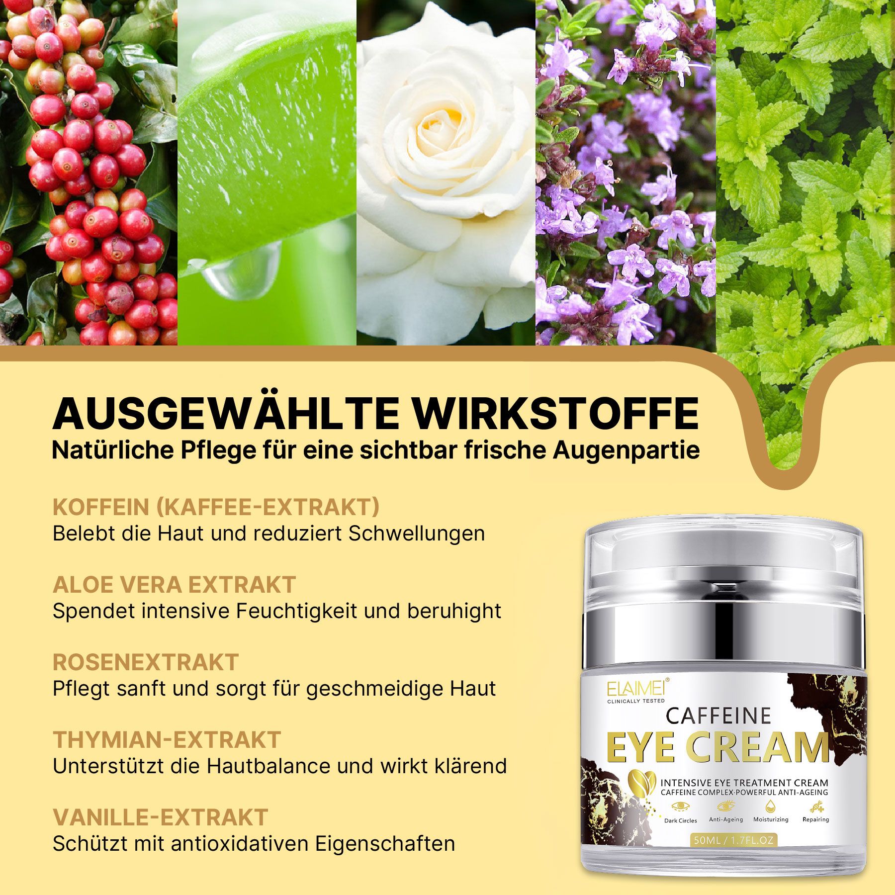 ALIVER Anti-Aging-Augencreme mit Koffein Reduziert Augenringe