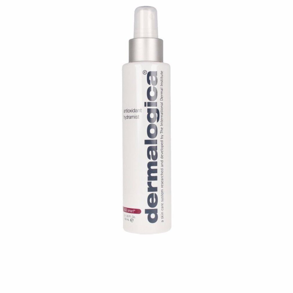 Weisse Flasche mit Sprühkopf. Aufschrift: Dermalogica, antioxidant hydramist, AGE smart.