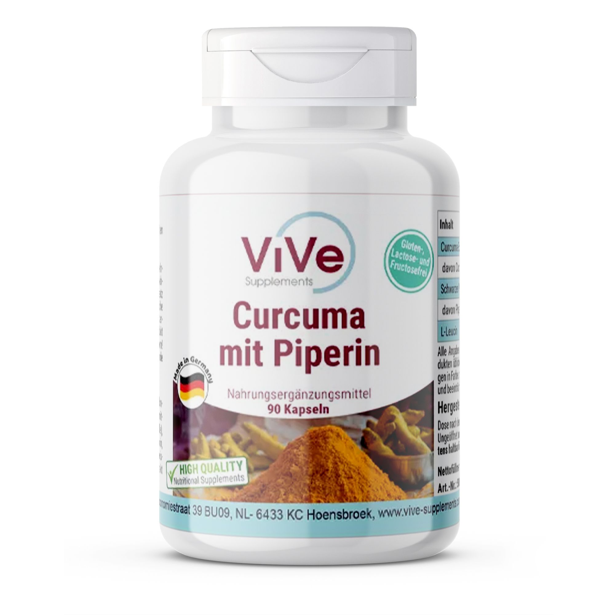 Vive Supplements | Curcuma mit Piperin 500mg 90 St
