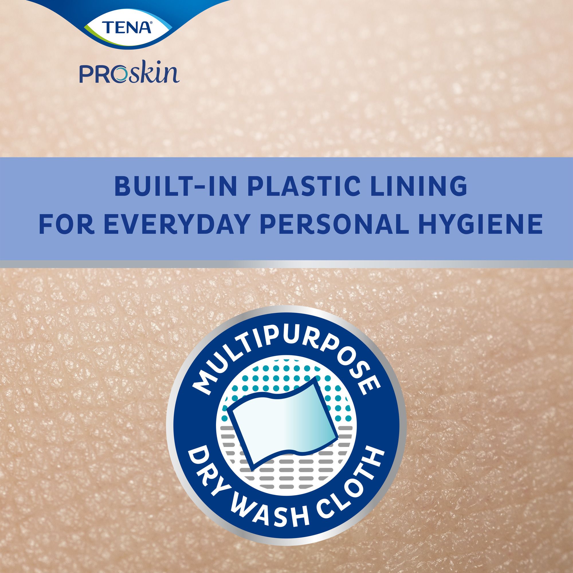TENA Proskin Wash Gloves. Weißer Waschhandschuh mit integrierter Plastikfolie für Körperhygiene.