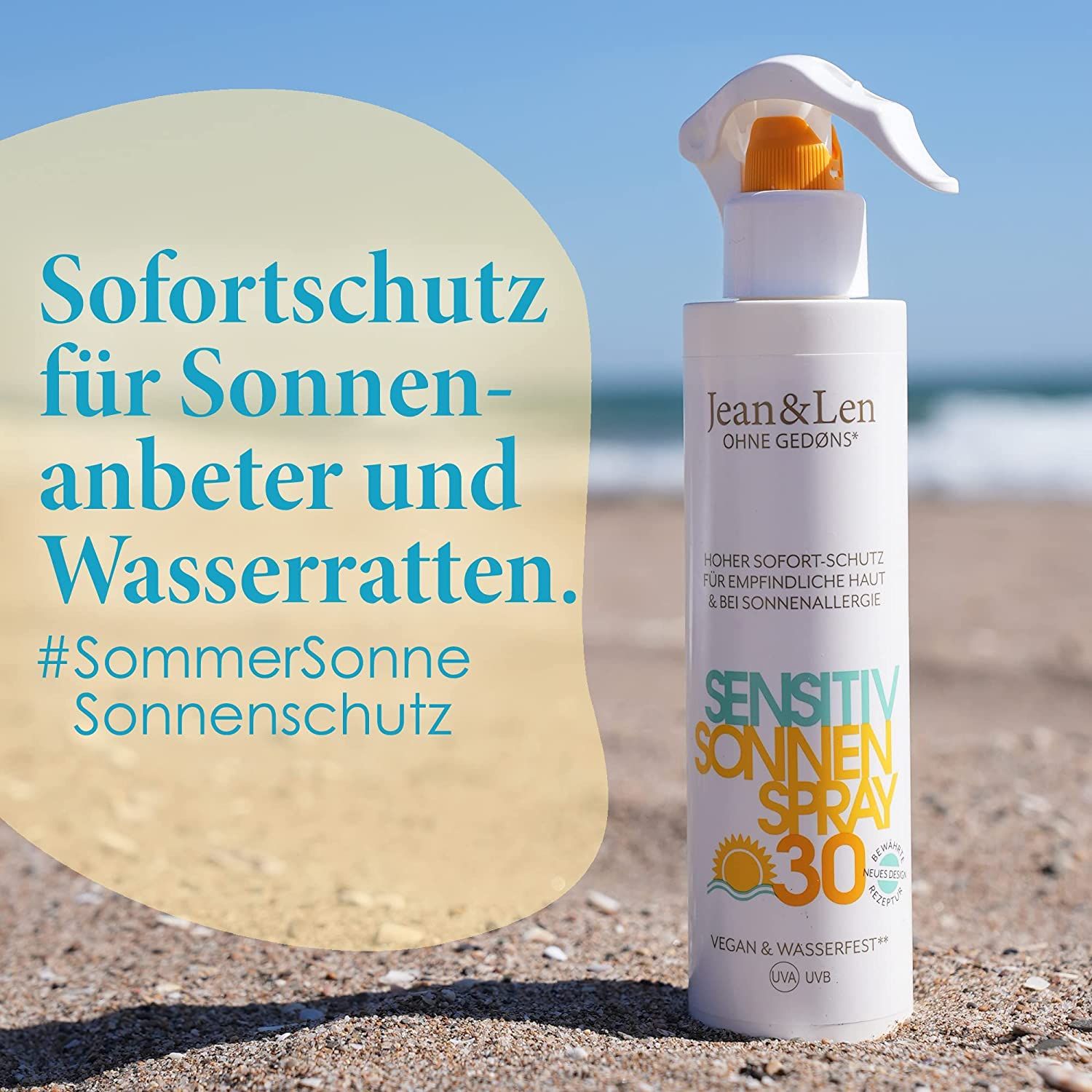 Jean & Len Sensitiv Sonnenspray 30LSF wasserfest, für empfindliche & zu Sonnenallergie neigende Haut