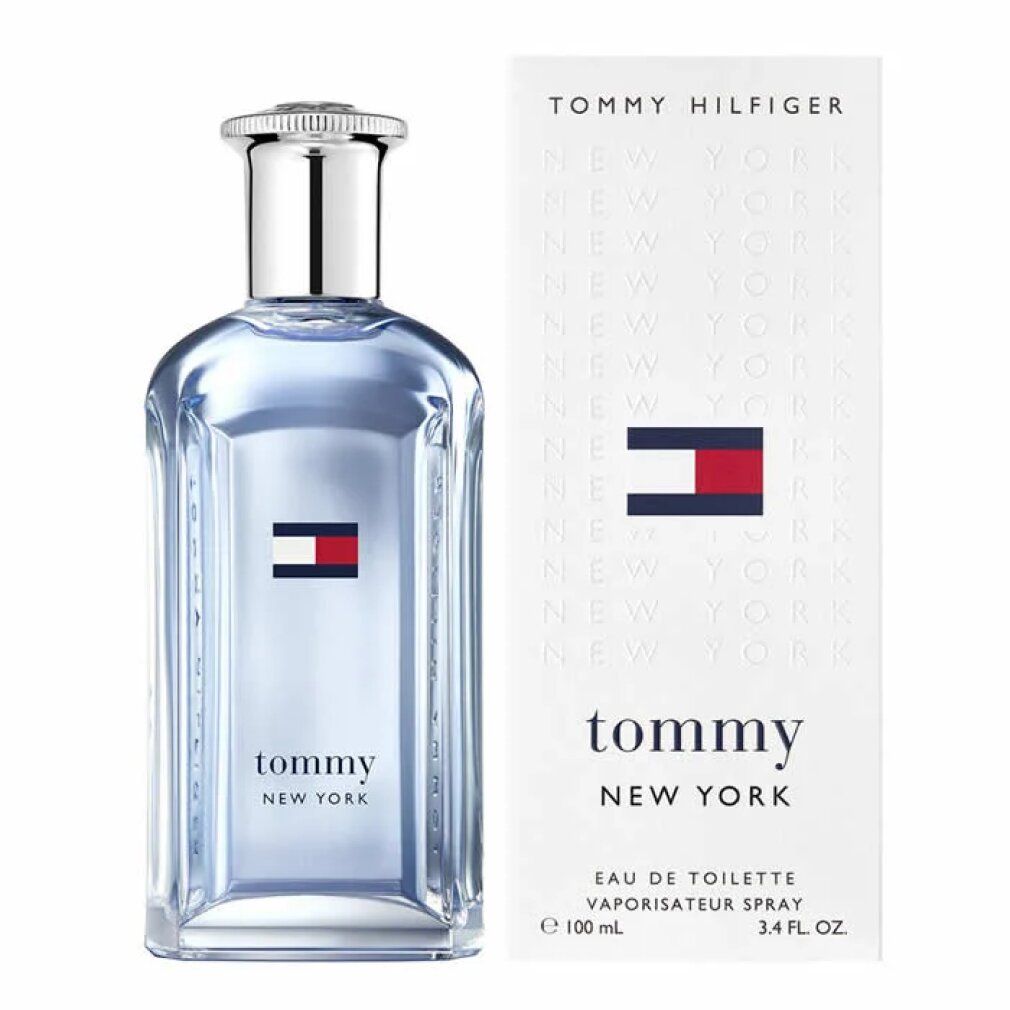 Tommy Hilfiger Tommy New York Eau de Toilette Flakon und Verpackung mit Tommy-Flagge und Text.