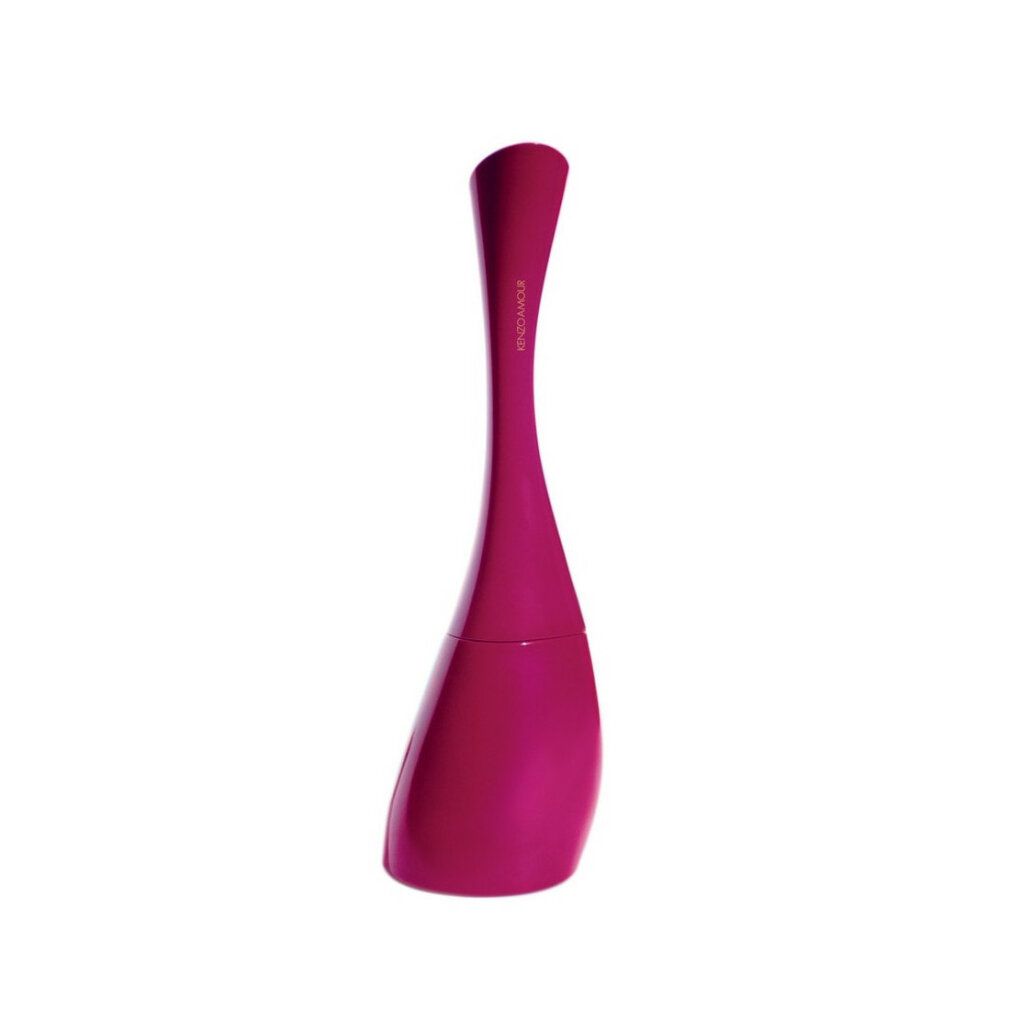 Pinkfarbene Flasche von Kenzo Amour Eau de Parfum. Geschwungene Form, länglich. Marke am Flaschenhals.