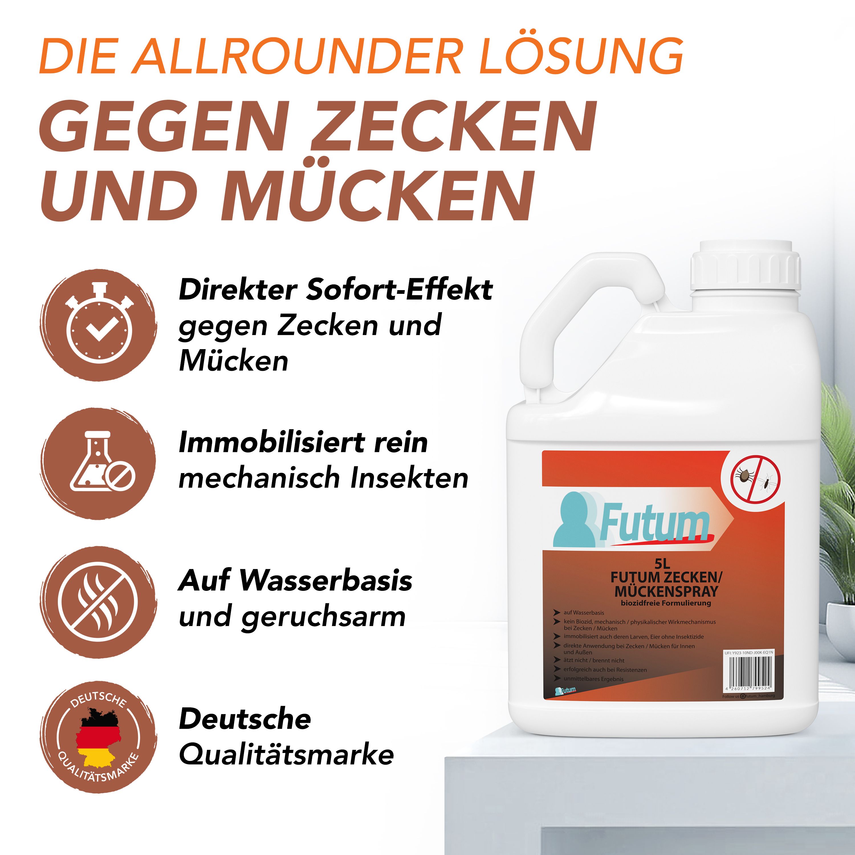 FUTUM 2x5L Zecken- / Mückenspray + 5L Sprüher