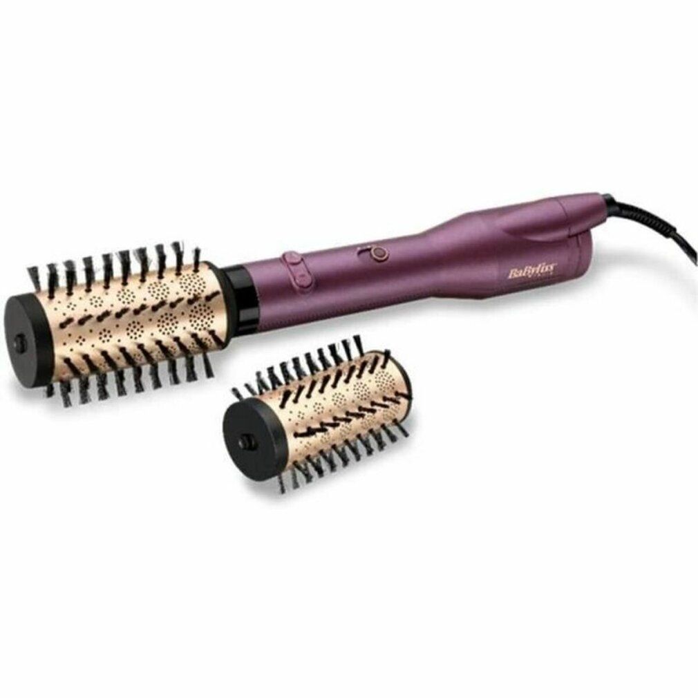 Haarbürste mit zwei Aufsätzen. Lila Griff, goldfarbene Bürstenköpfe. Marke BaByliss.