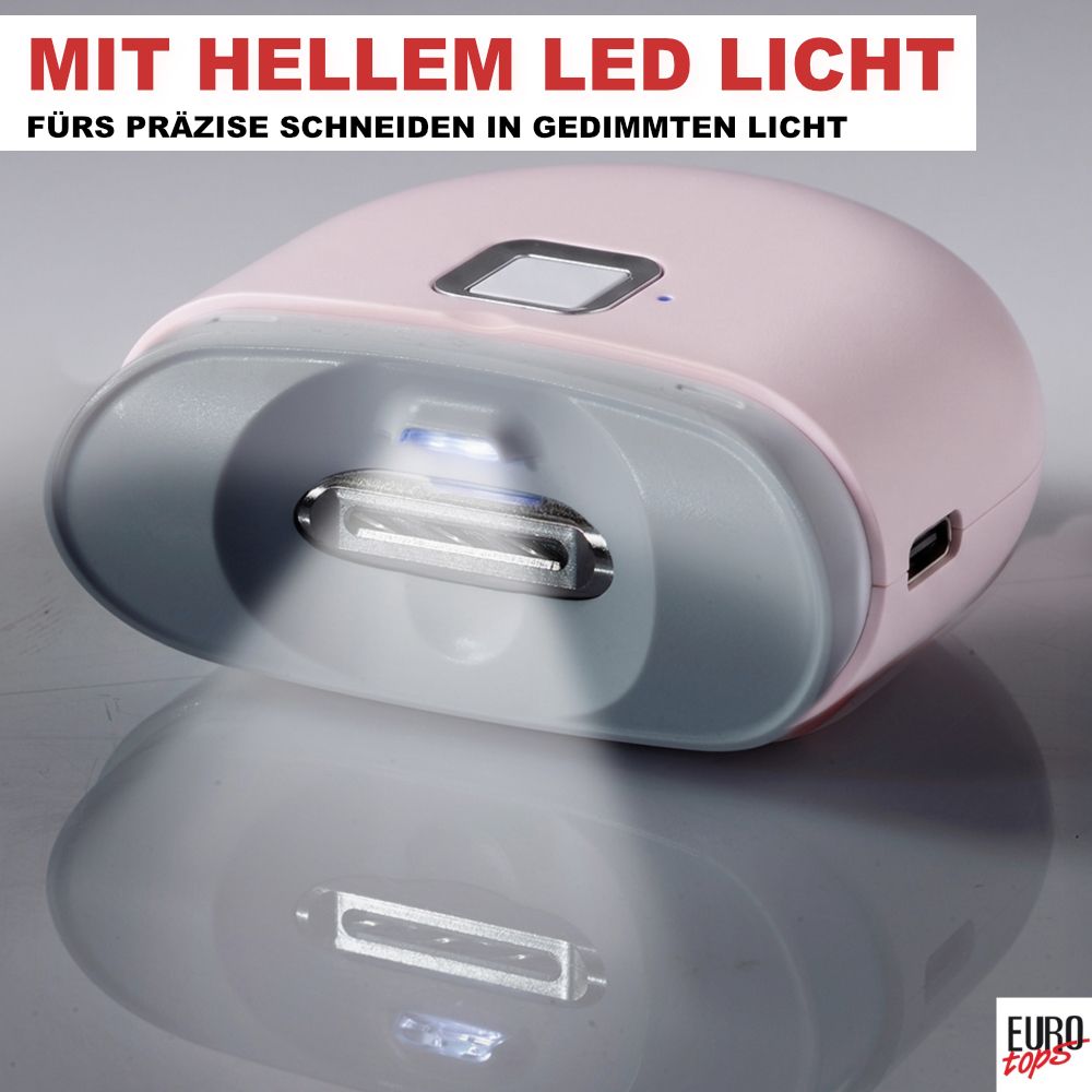 EUROtops Nageltrimmer mit LED – elektrischer Nagelschneider mit 2 Stufen - Rosa