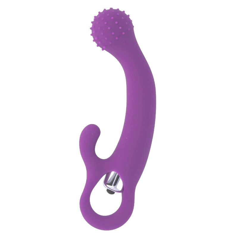 Lila Vibrator mit kugelförmigem Kopf und gebogenem Stiel.