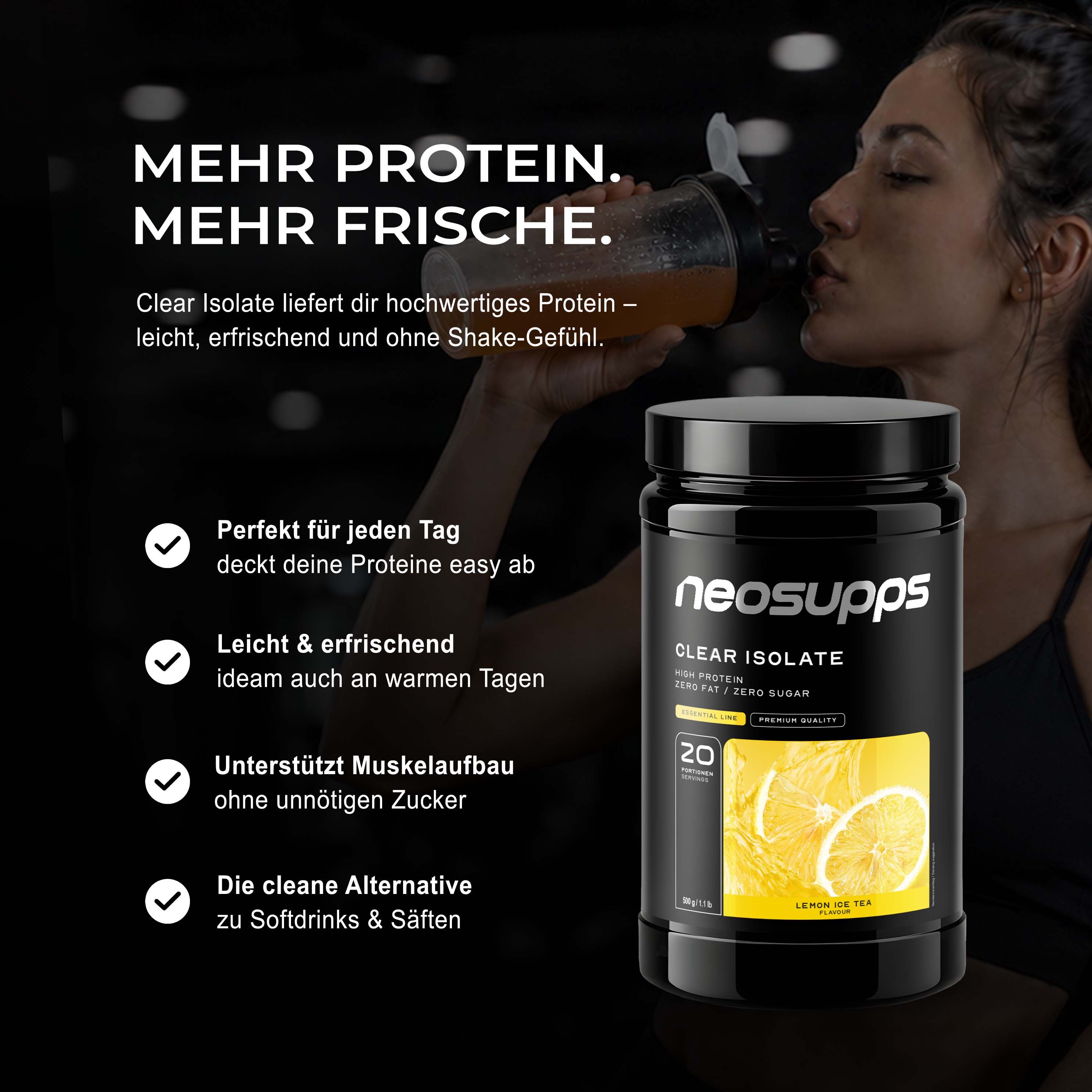 Neosupps Clear Whey Isolat Lemon Ice Tea, 500g, Protein Pulver, Eiweißshakes