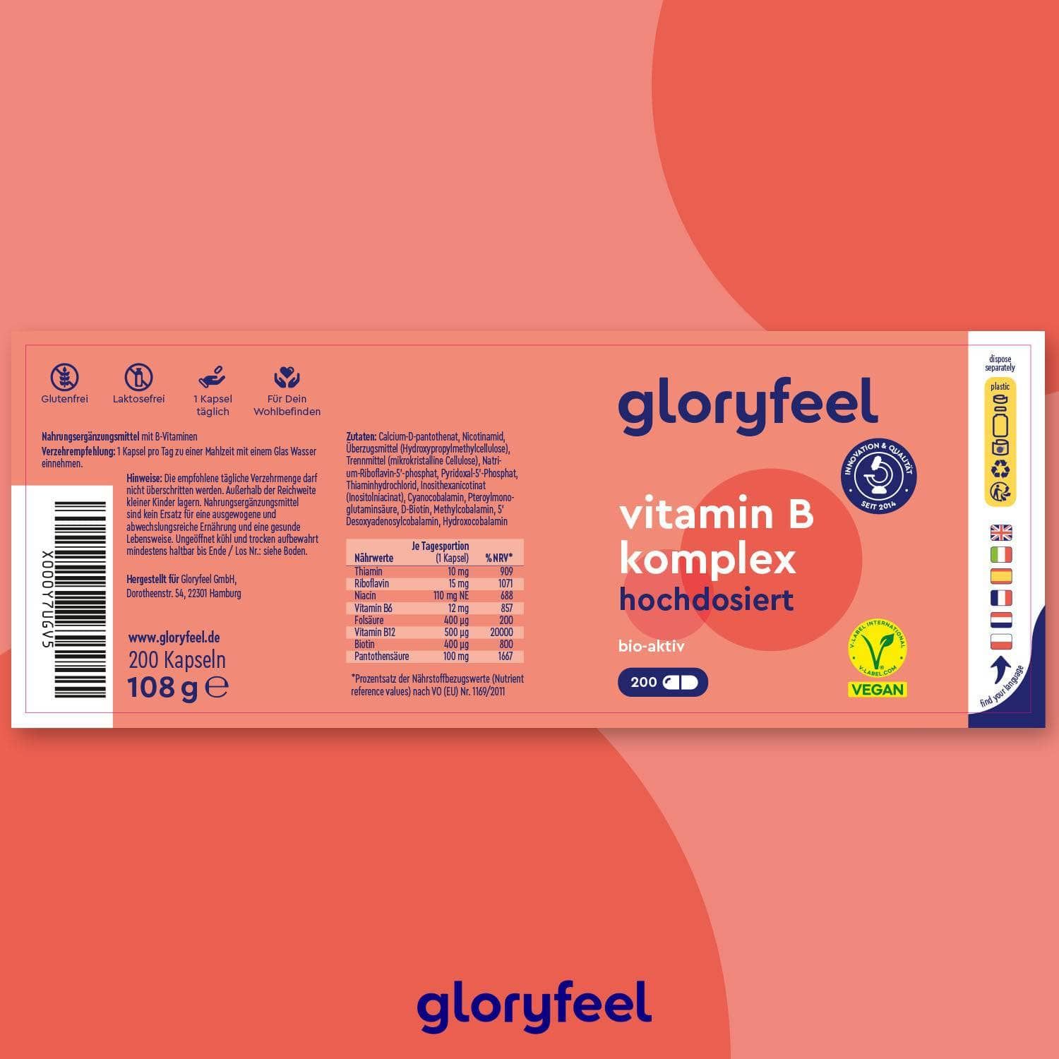 gloryfeel® Vitamin B-Komplex Kapseln 200 St