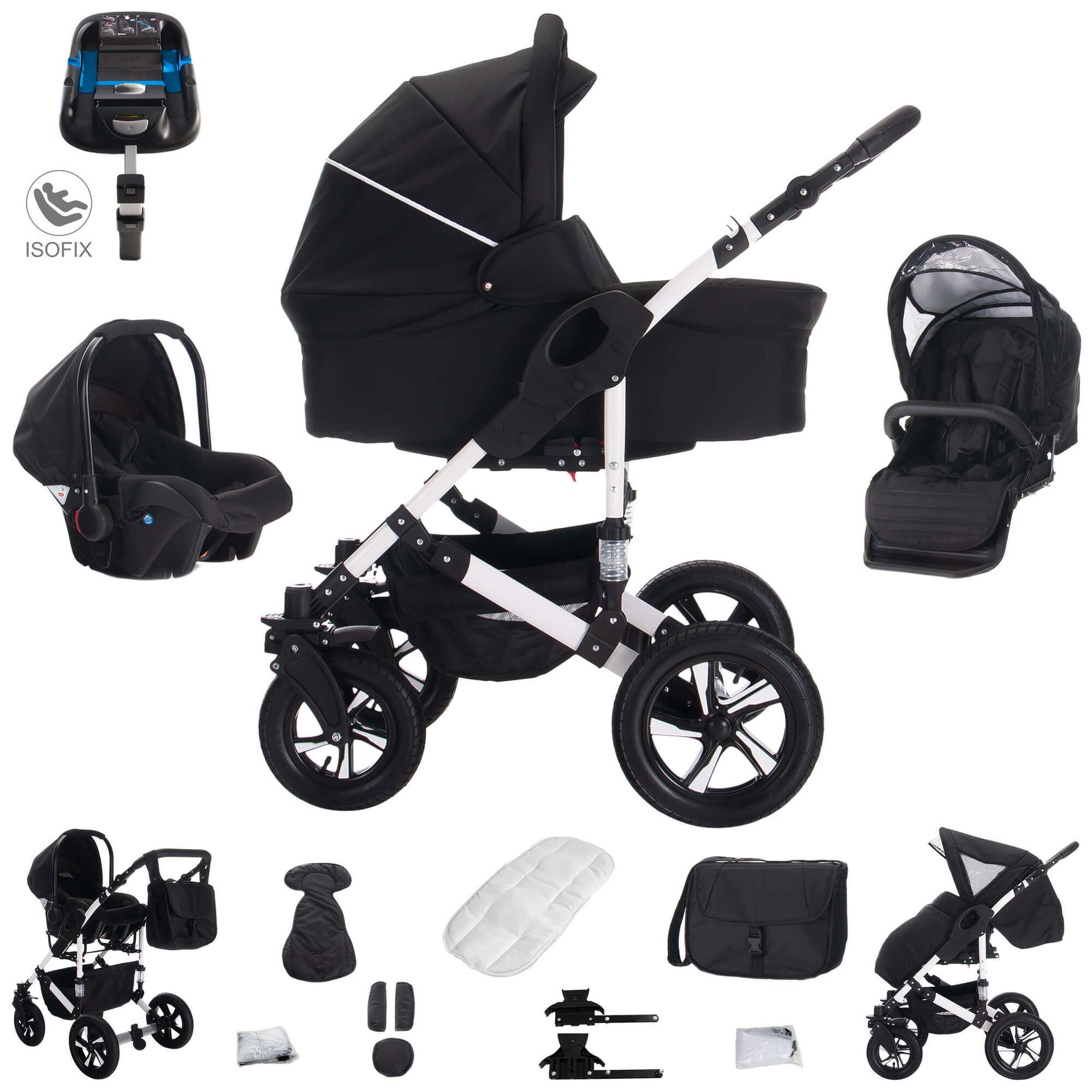 Bebebi Florida 4 in 1 Kinderwagen & Isofix Luftreifen, Floblack