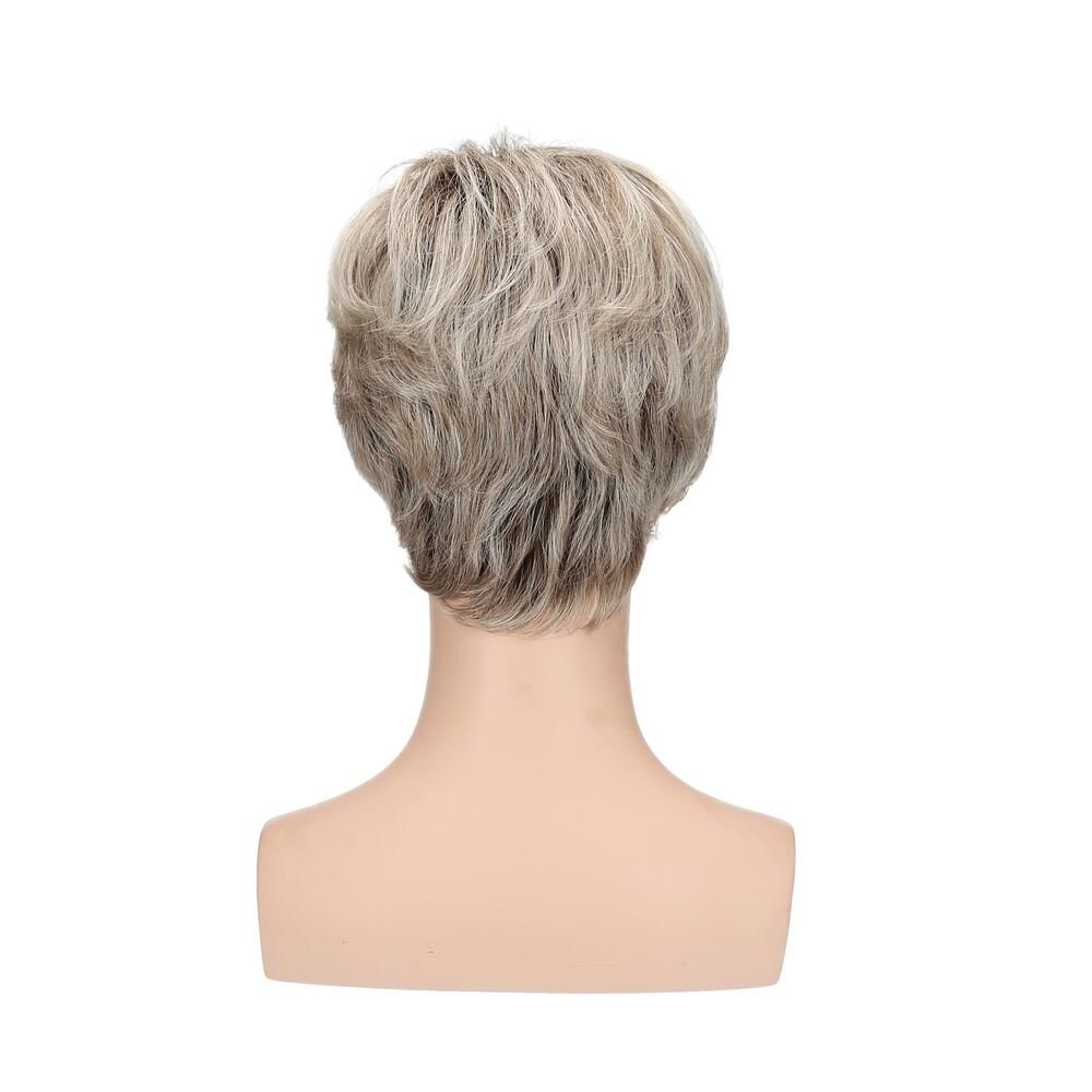 Perücke Marrakesch, blond-grau, auf einem Schaufensterkopf. Rückansicht.