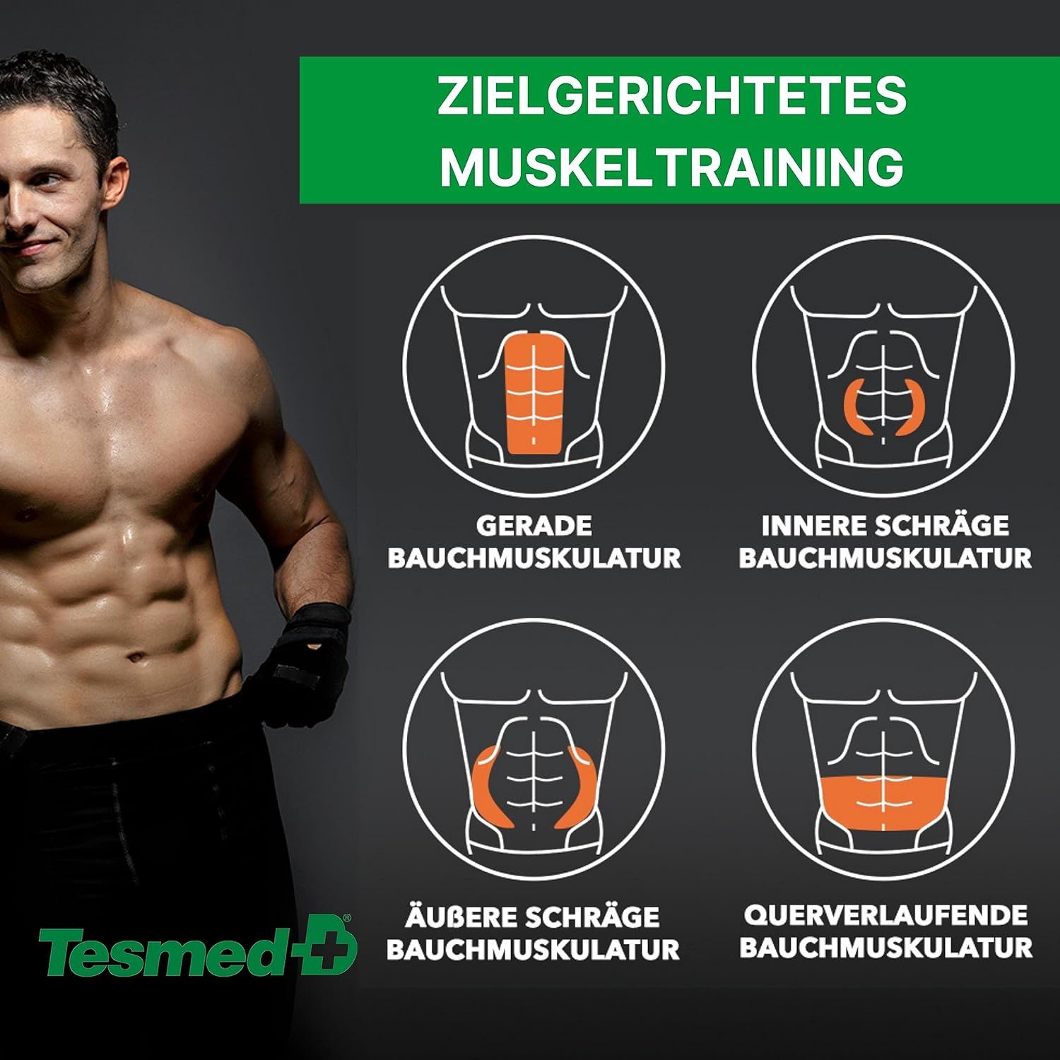 TESMED Absolute: EMS-Bauchmuskeltrainer, 15 Programme, Unisex, Wiederaufladbar, Made in Italy