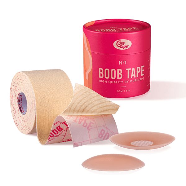 CureTape® Boob Tape Beige mit 2 Silikon wiederverwendbare Brustwarzenpflaster (nipple covers)