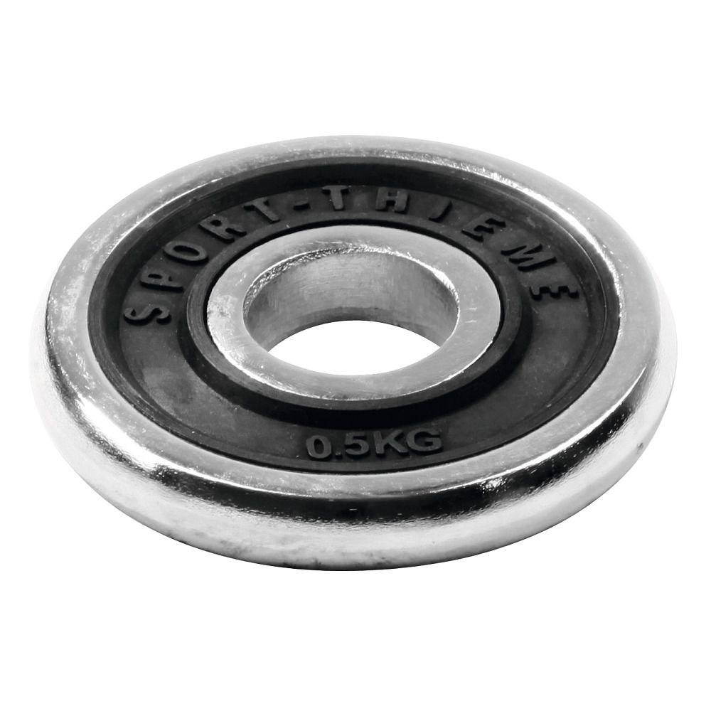 Hantelscheibe Chrom, schwarz-silber, mit Schriftzug SPORT-THIEME und 0.5KG.