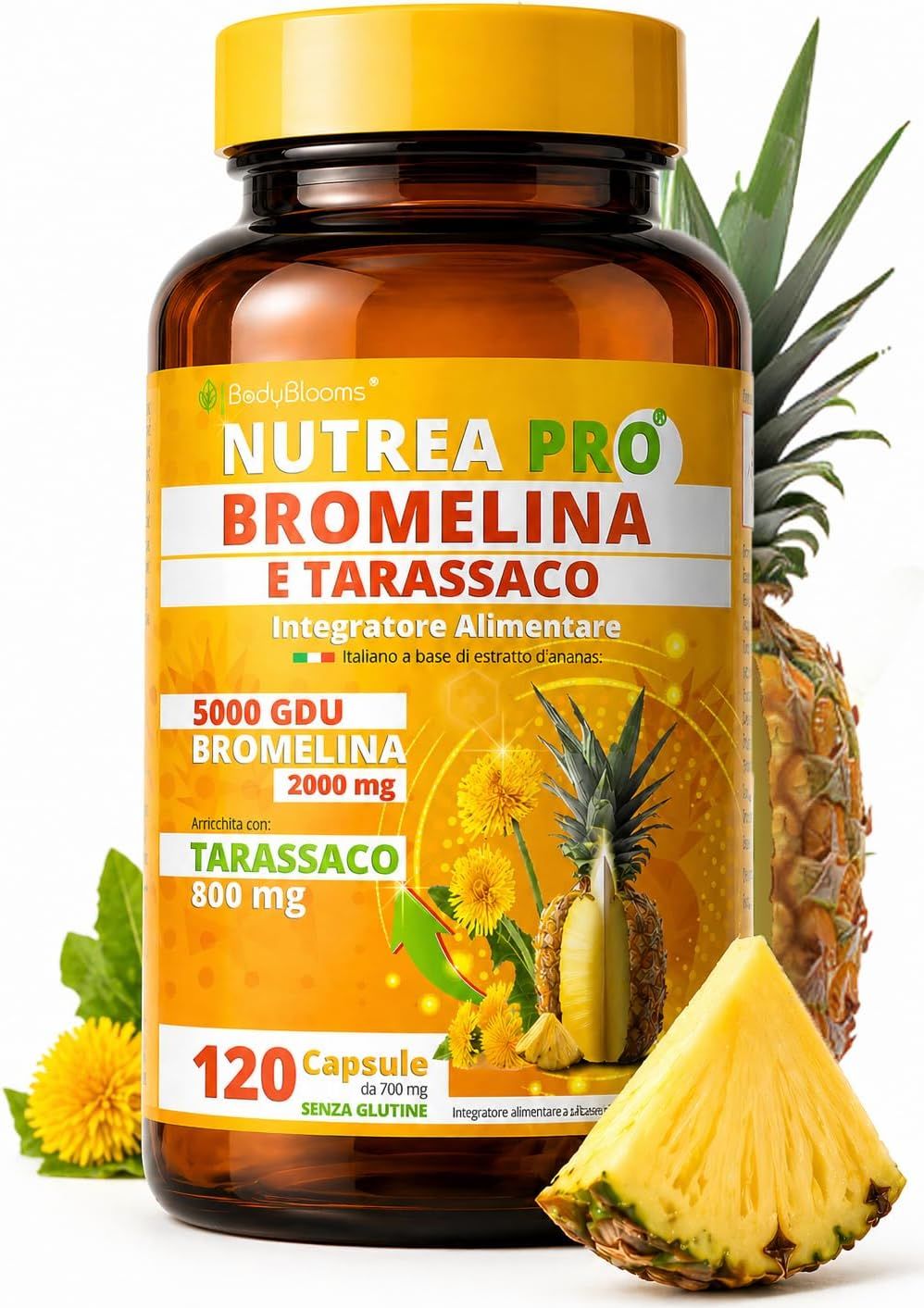 Bromelina Forte Drenante 5000 Gdu con Tarassaco 120cps | Gambe Pesanti, Microcircolo | NUTREA PRO®