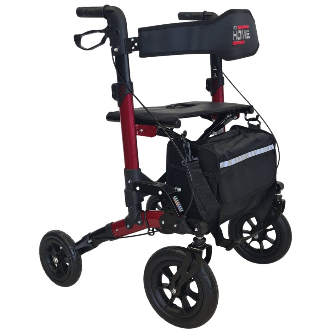 Roter abc HOME Rollator, Dreiviertelansicht.