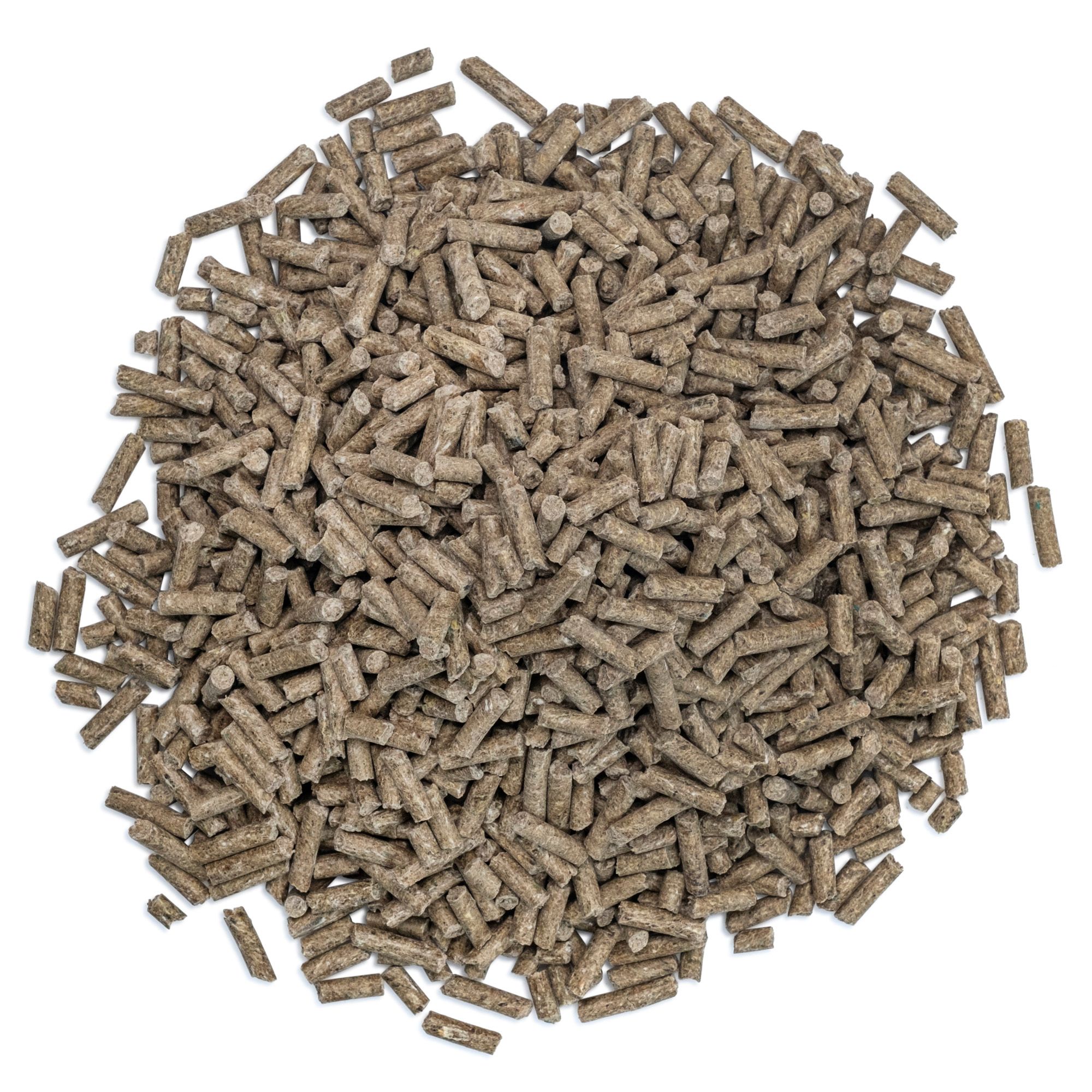 Haufen Pellets, braun-grau. Runde Form.