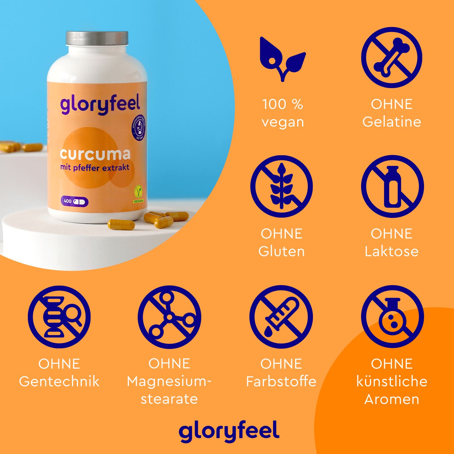 gloryfeel® Curcuma 400 mit Curcumin & Piperin