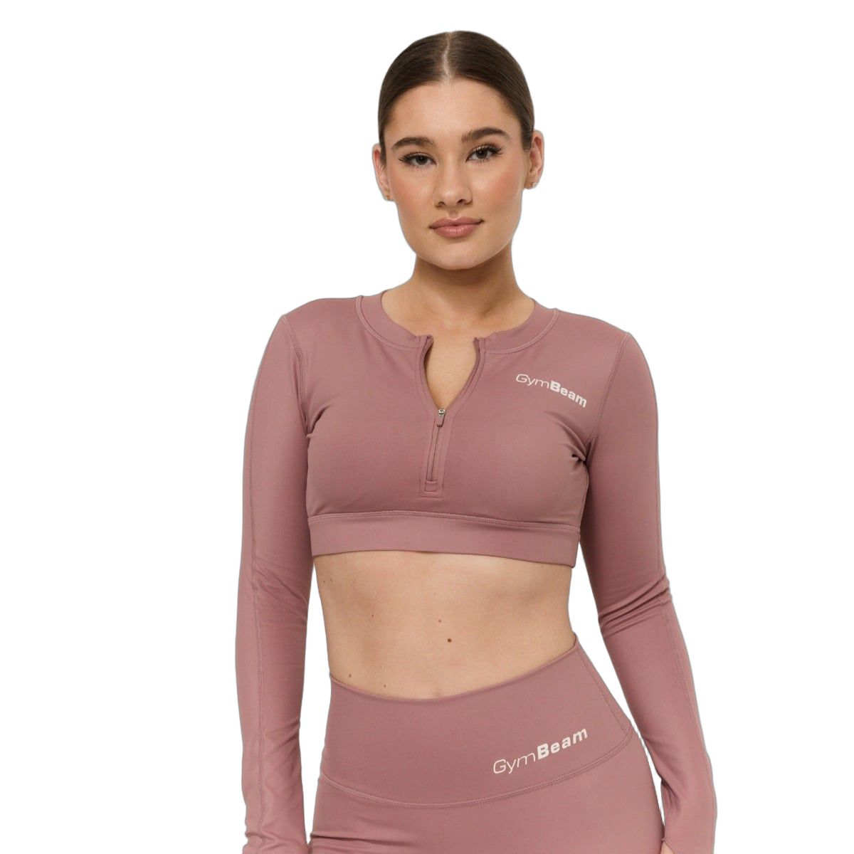 GymBeam Sport-Top Damen cropped Langarm mit rundem Ausschnitt Haze 1 St