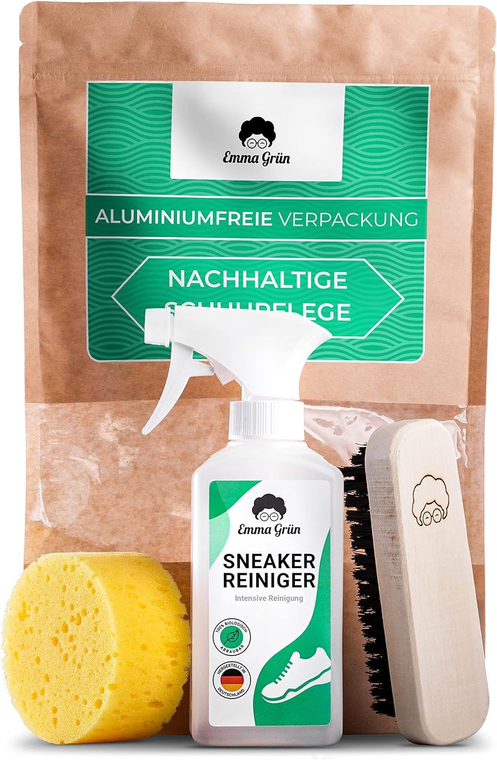 Emma Grün® Sneaker Cleaner Reinigungsset inkl. wiederverwendbarem Schwamm & Schuhbürste