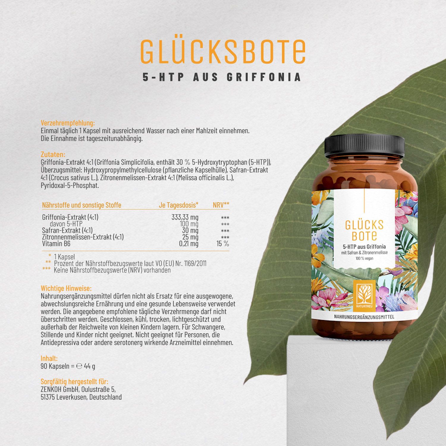 Laborbericht bestätigt die Prüfung von Glücksboten 5-HTP Kapseln.