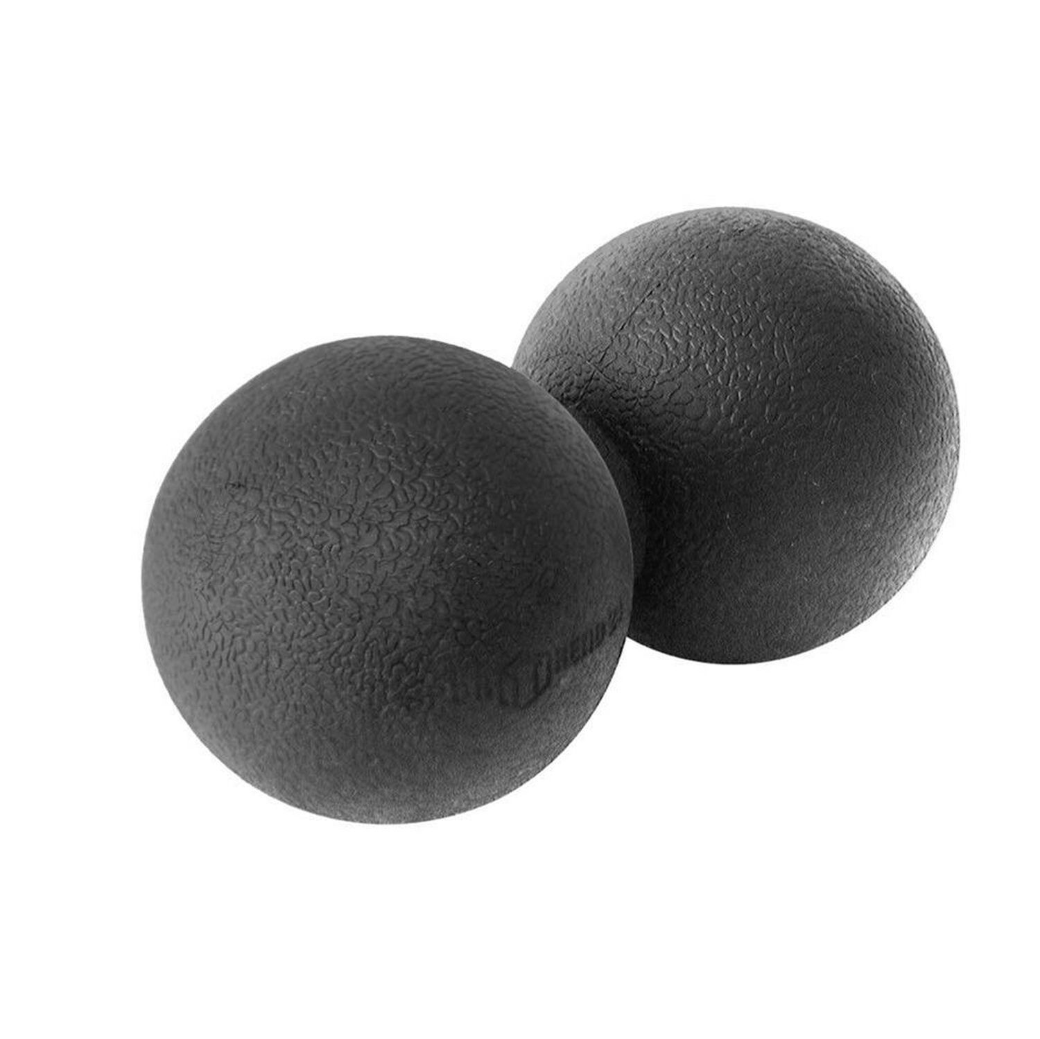 Schwarzer Duo-Faszienball. Zwei Kugeln nebeneinander.