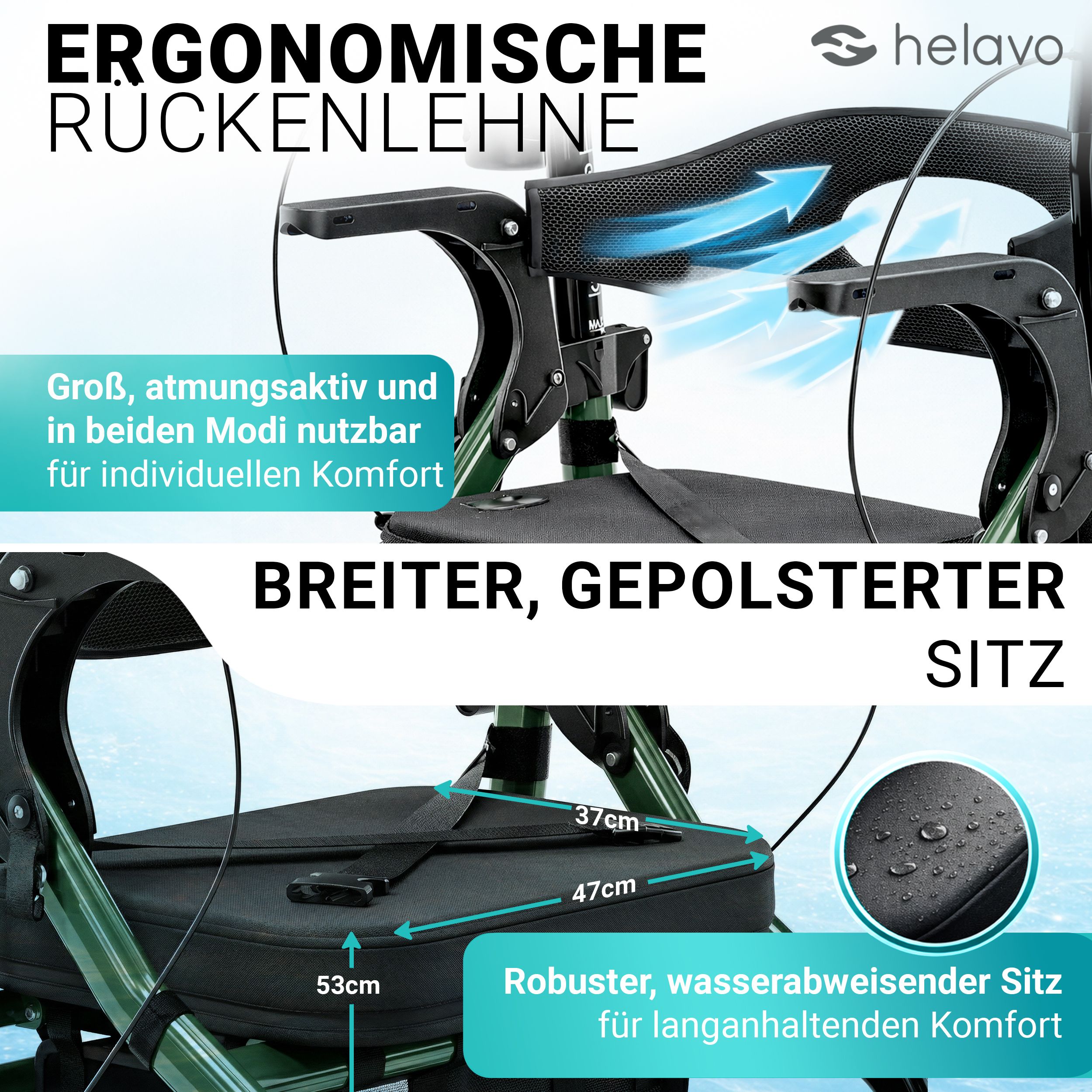 Helavo 2 in 1 Rollator und Rollstuhl faltbar Hybrid Gehhilfe mit All Terrain Reifen
