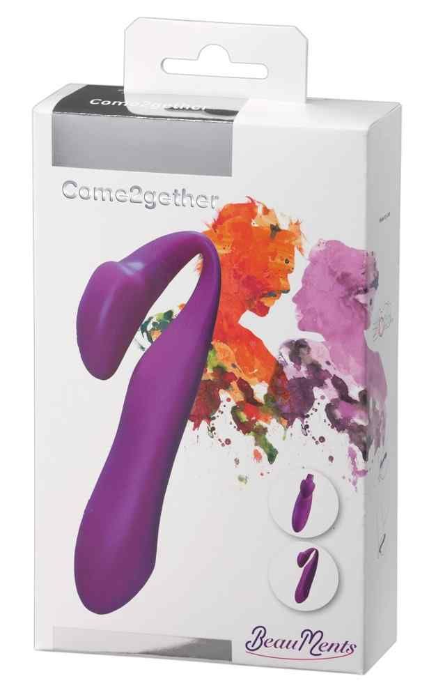 Verpackung für ein lila Wellness-Produkt. Produktabbildung und Logo. Text: Come2gether, BeauMents.