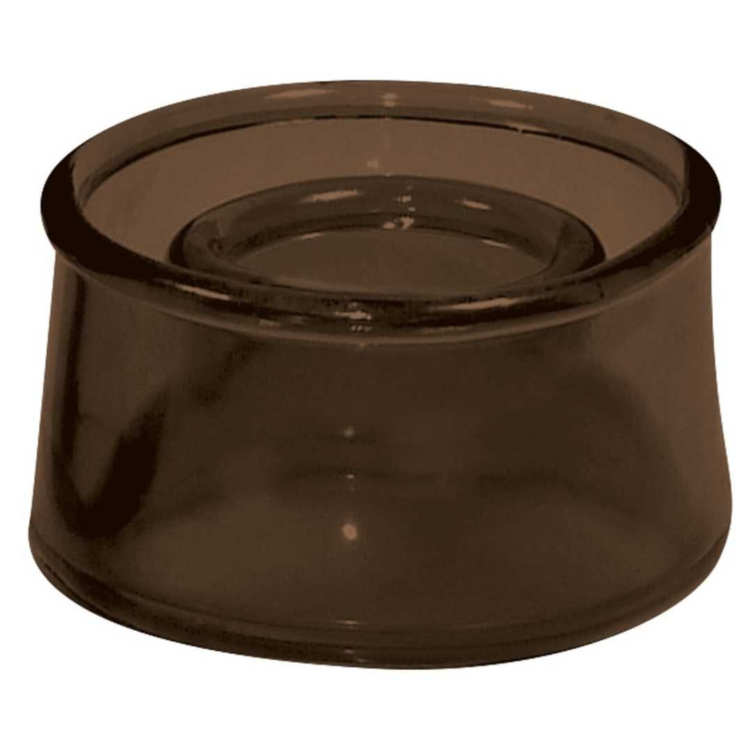 Manicotto rotondo marrone con apertura centrale. In materiale trasparente.