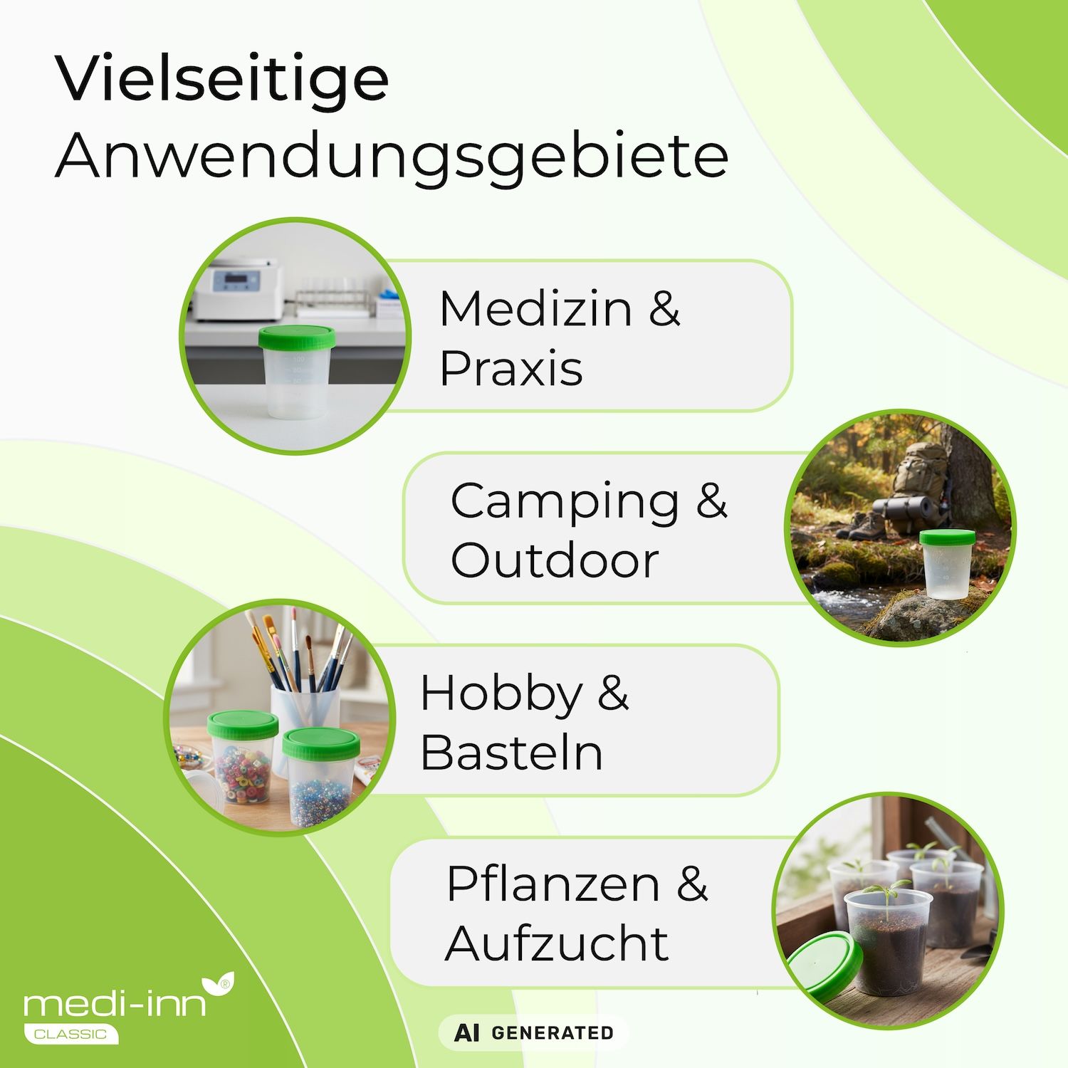 Medi-Inn Urinbecher mit Schraubdeckel, grün, mit Graduierung