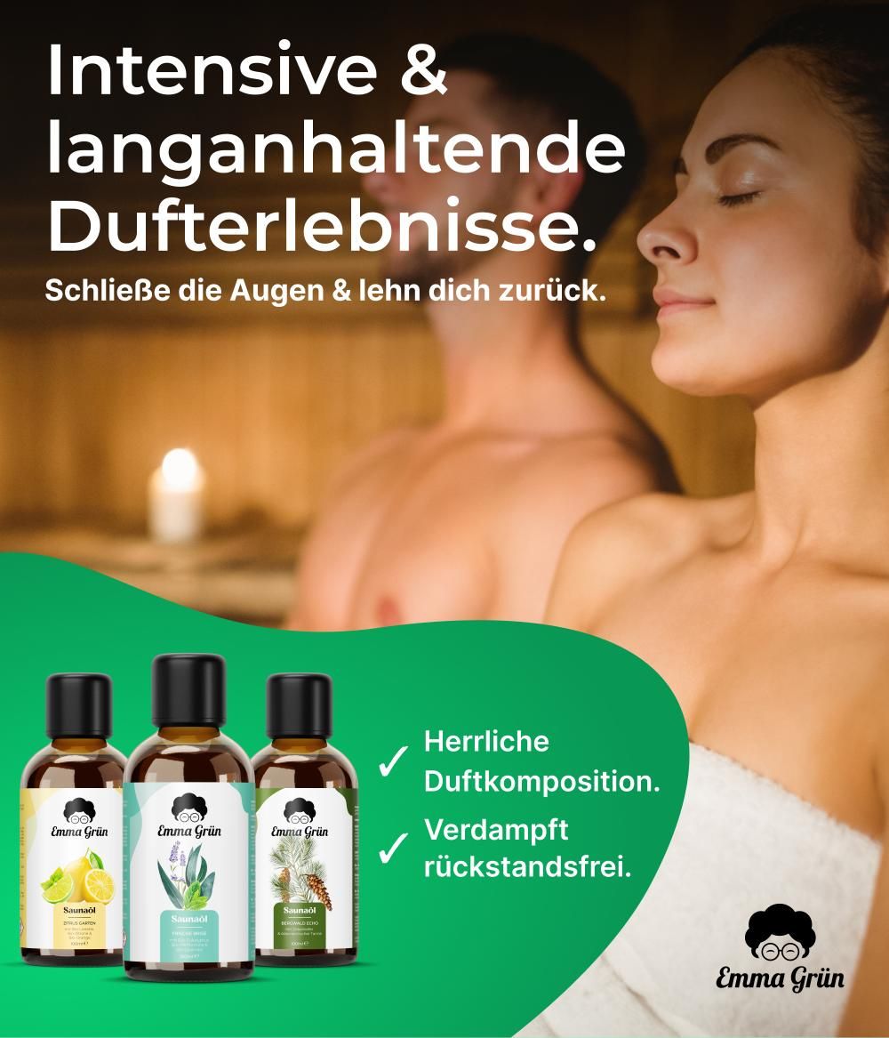 Emma Grün® Bio Saunaaufguss Set mit Bergwald Echo, Frische Brise & Zitrus Garten