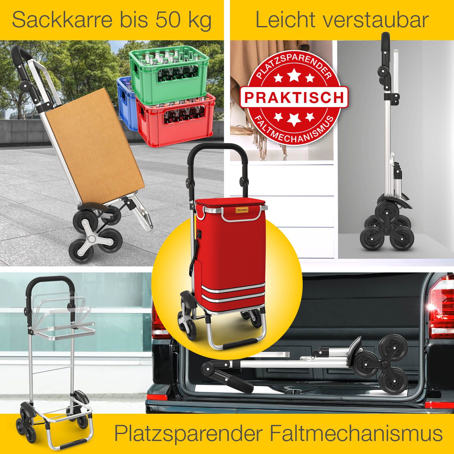 ELONEO Einkaufstrolley Treppensteiger mit Kühlfach
