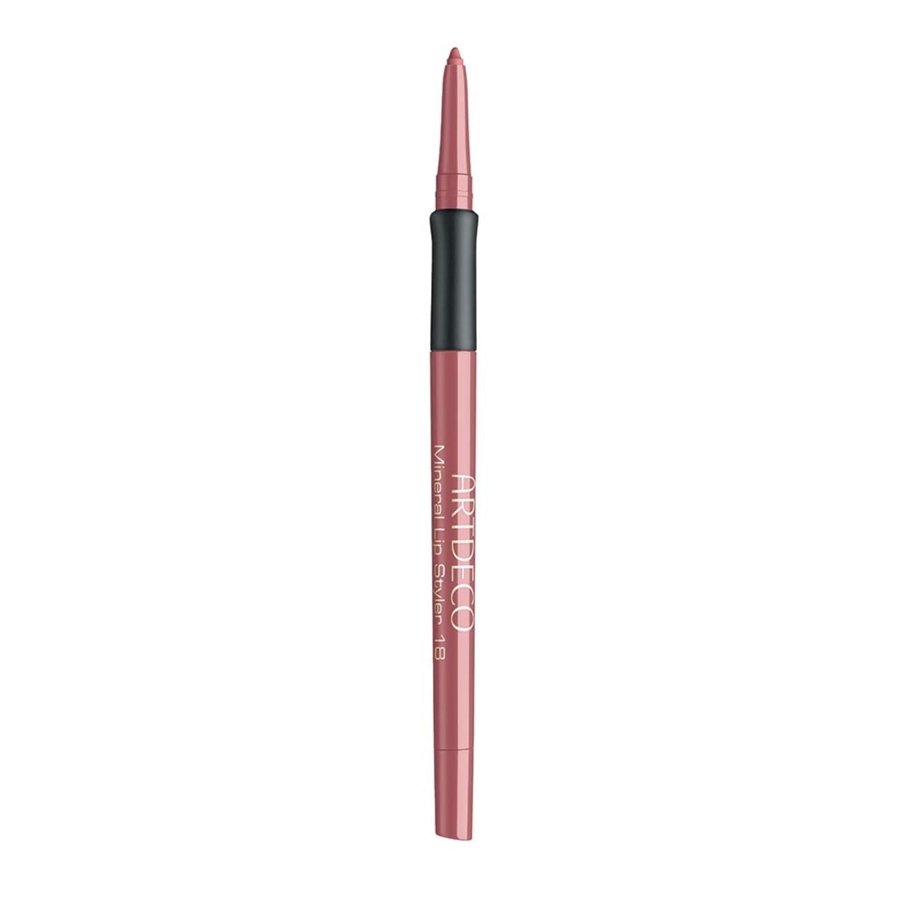 Artdeco Mineral Lip Styler. Rosa Lipliner mit schwarzem Mittelteil. Aufschrift 'Mineral Lip Styler 18'.