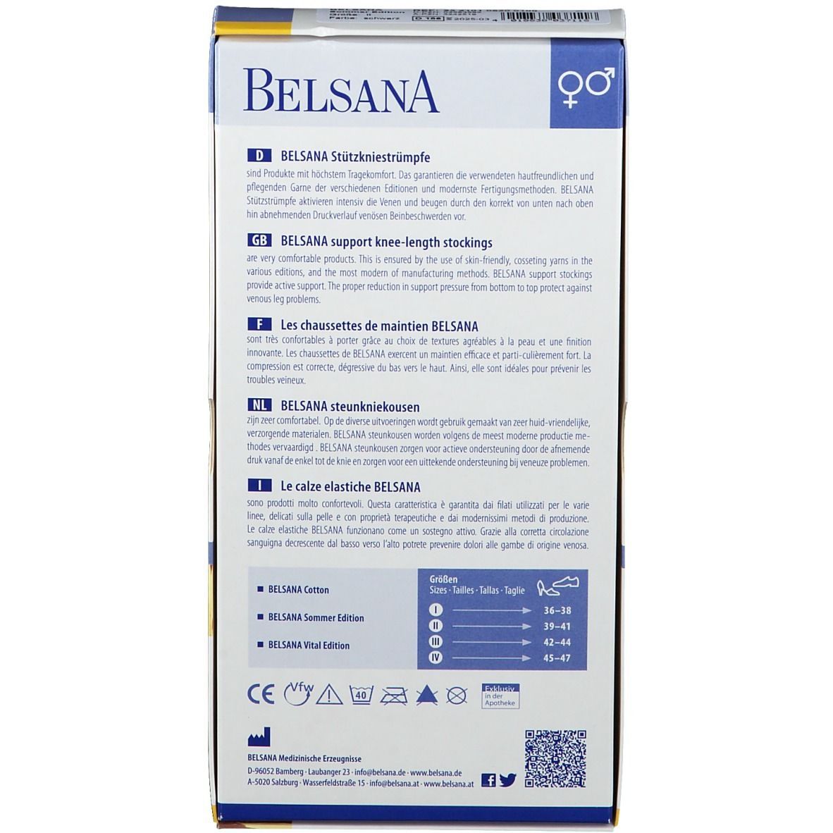 BELSANA Sommer Edt. Stützkniestrumpf Gr. 39-41 Farbe schwarz
