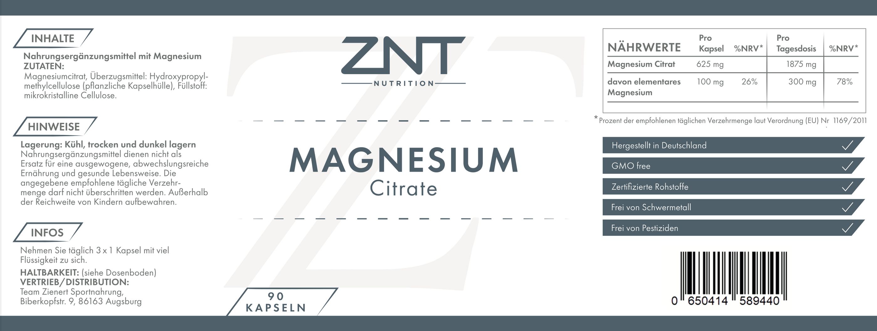ZNT Nutrition Magnesium Citrate