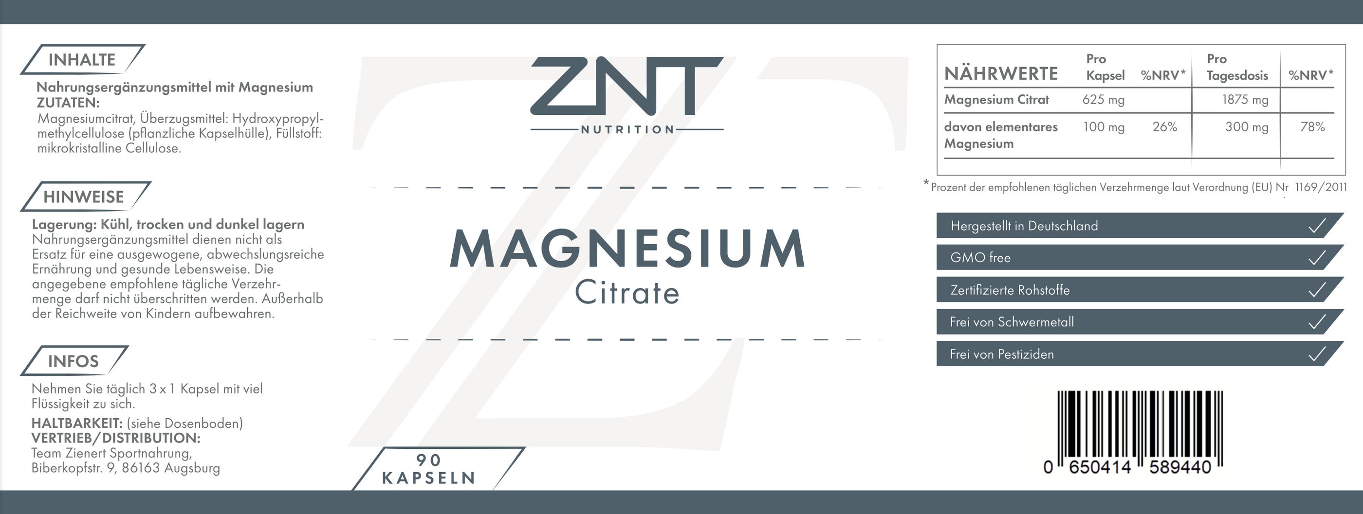 ZNT Nutrition Magnesium Citrate 90 St