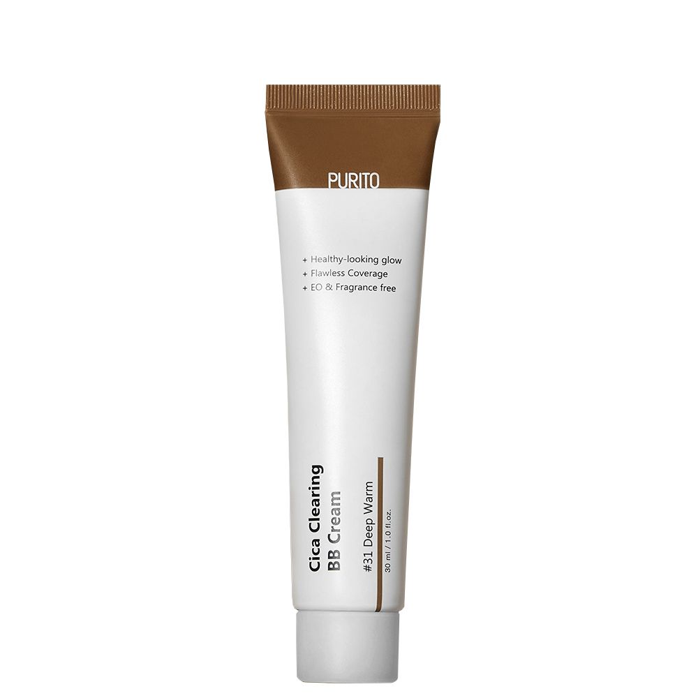 Tube BB Cream, weiß mit brauner Kappe. Produktname und Farbtonbezeichnung sind sichtbar. Text: Healthy-looking glow, Flawless Coverage, EO & Fragrance free.