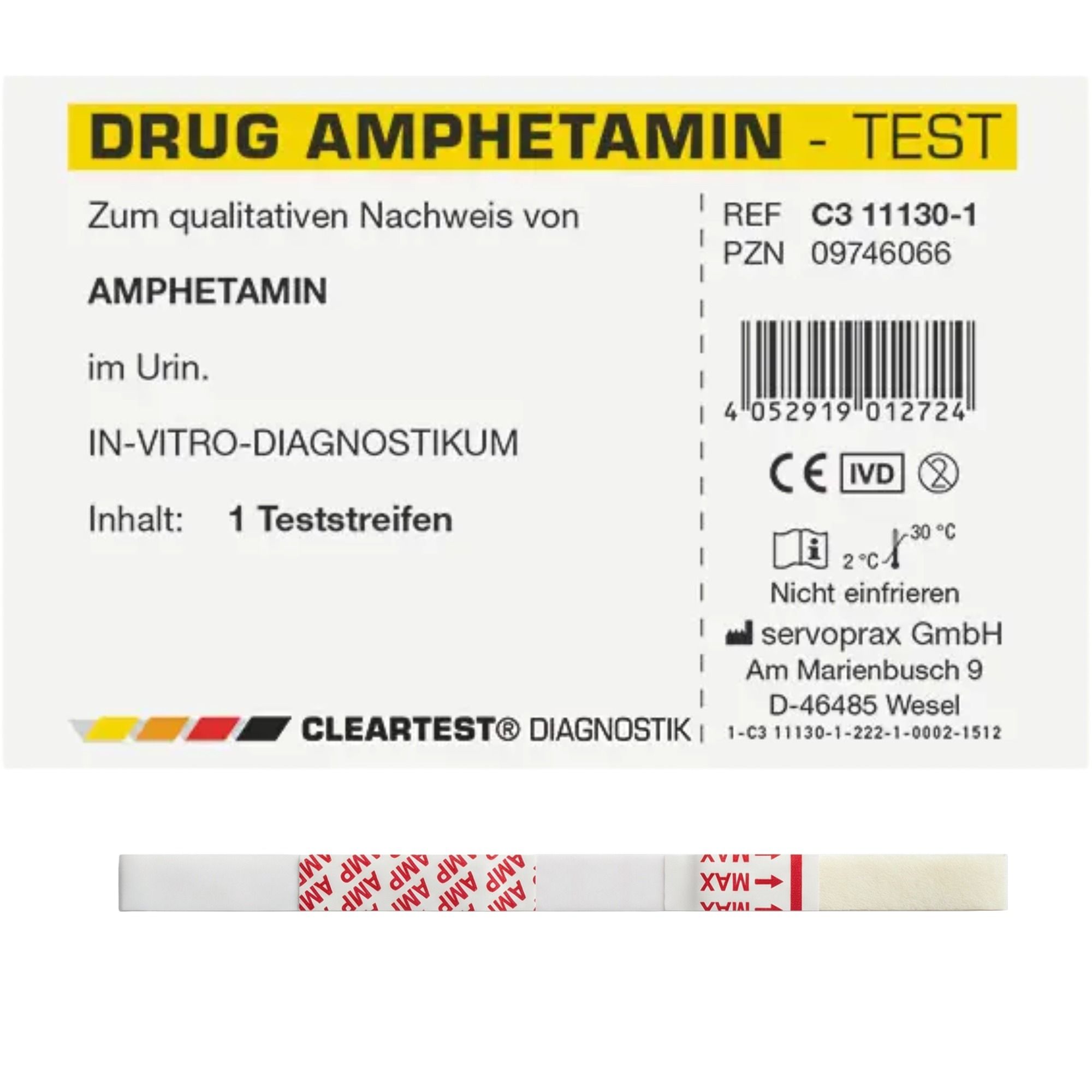 Cleartest Amphetamin Urin Schnelltest AMP Drogenteststreifen qualitativ
