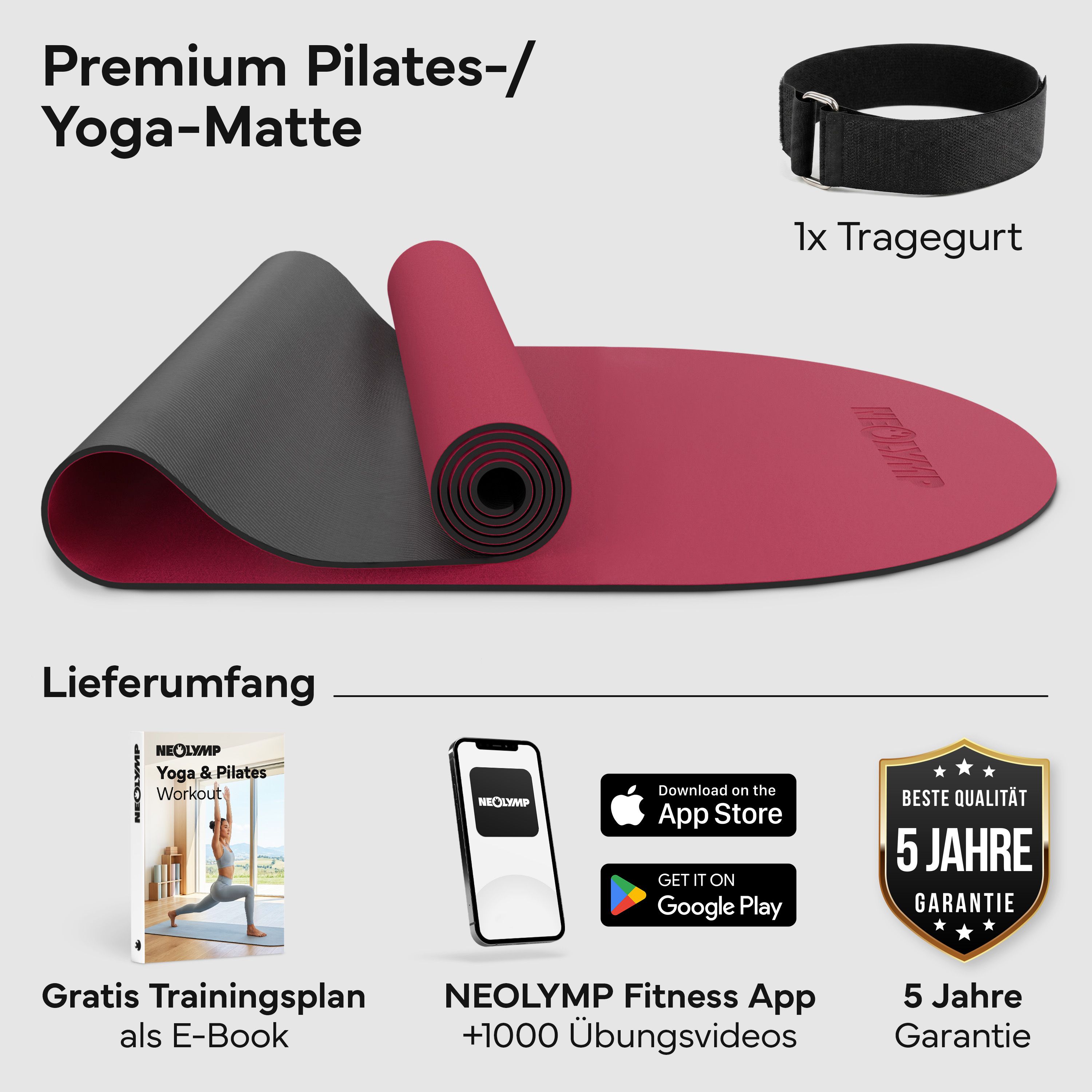 NEOLYMP Pilates-Yogamatte rutschfest