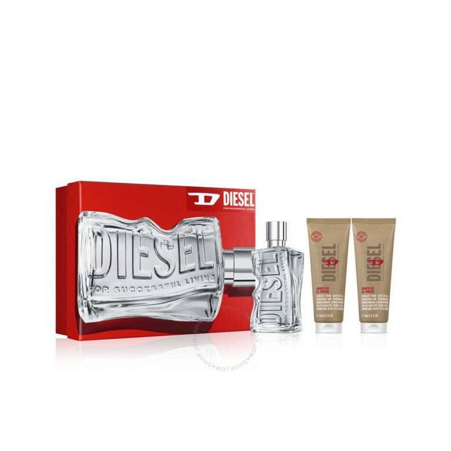 Geschenkset mit Flakon, kleinem Flakon und zwei Tuben. Rote Verpackung mit silbernem Logo. Flakons mit Logo.