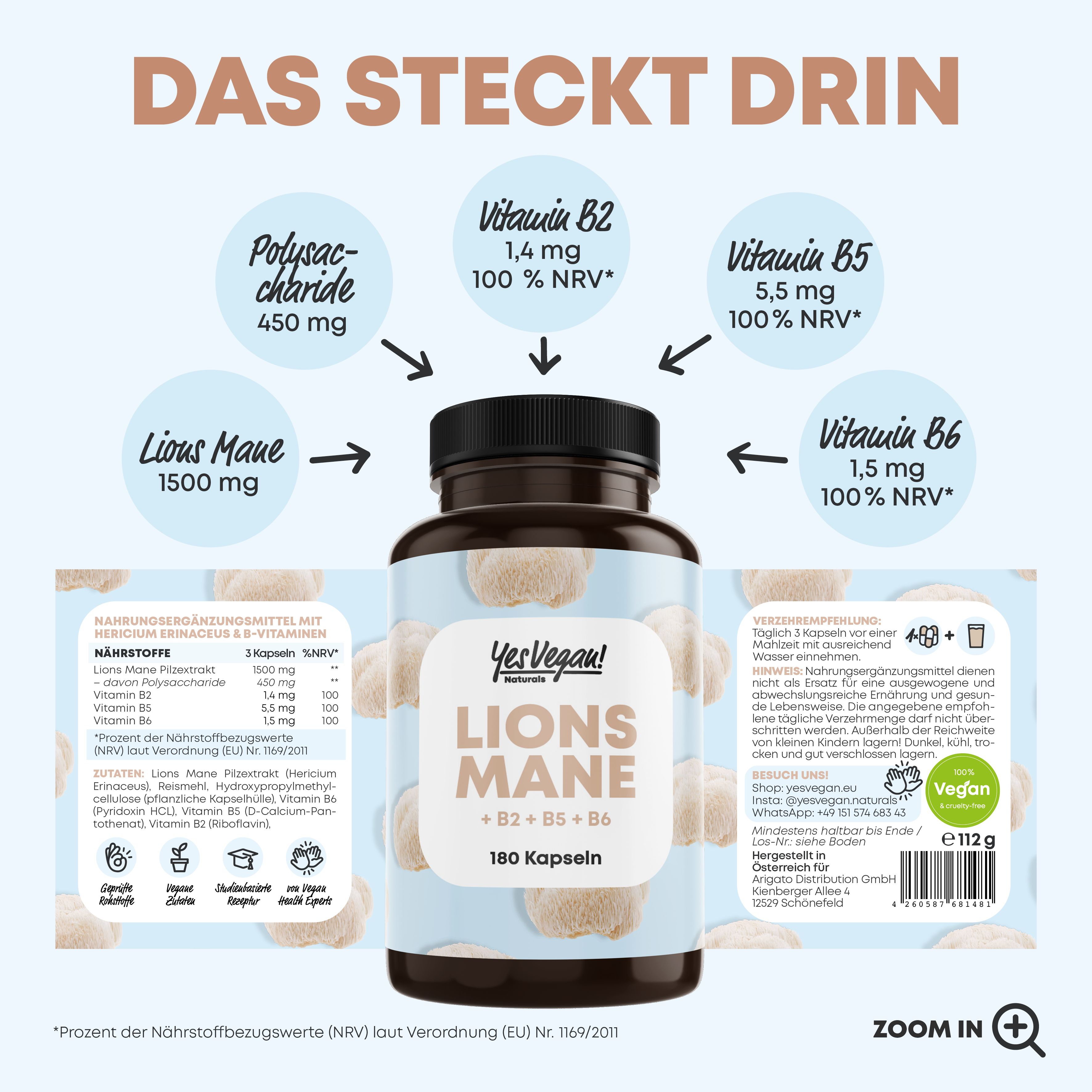 Lions Mane - 1950mg je Tagesdosis - 30:1 Extrakt (entspricht 19.500mg Hericium Erinaceus)