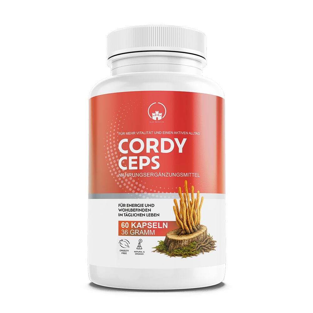 Saint Nutrition® Cordyceps Sinensis Kapseln 1000mg | Energie und Wohlbefinden hochdosiert & vegan 60 St
