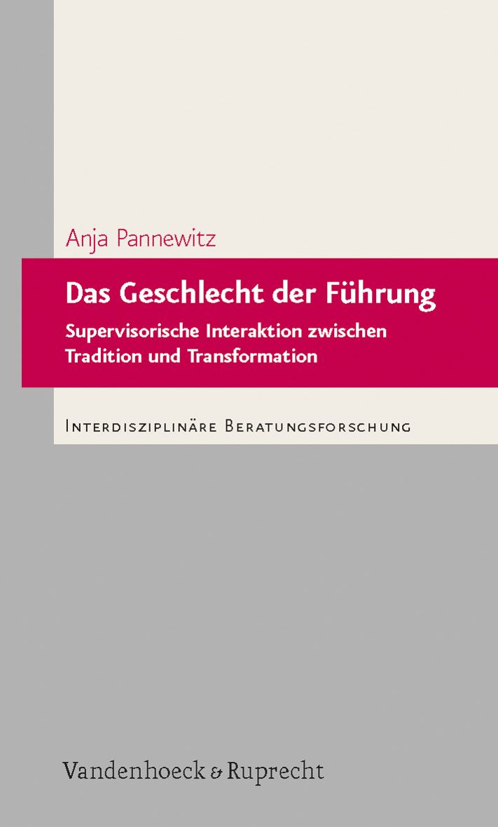 Buchcover: "Das Geschlecht der Führung". Autorin: Anja Pannewitz. Verlag: Vandenhoeck & Ruprecht. Titel in Weiß auf magenta Hintergrund.